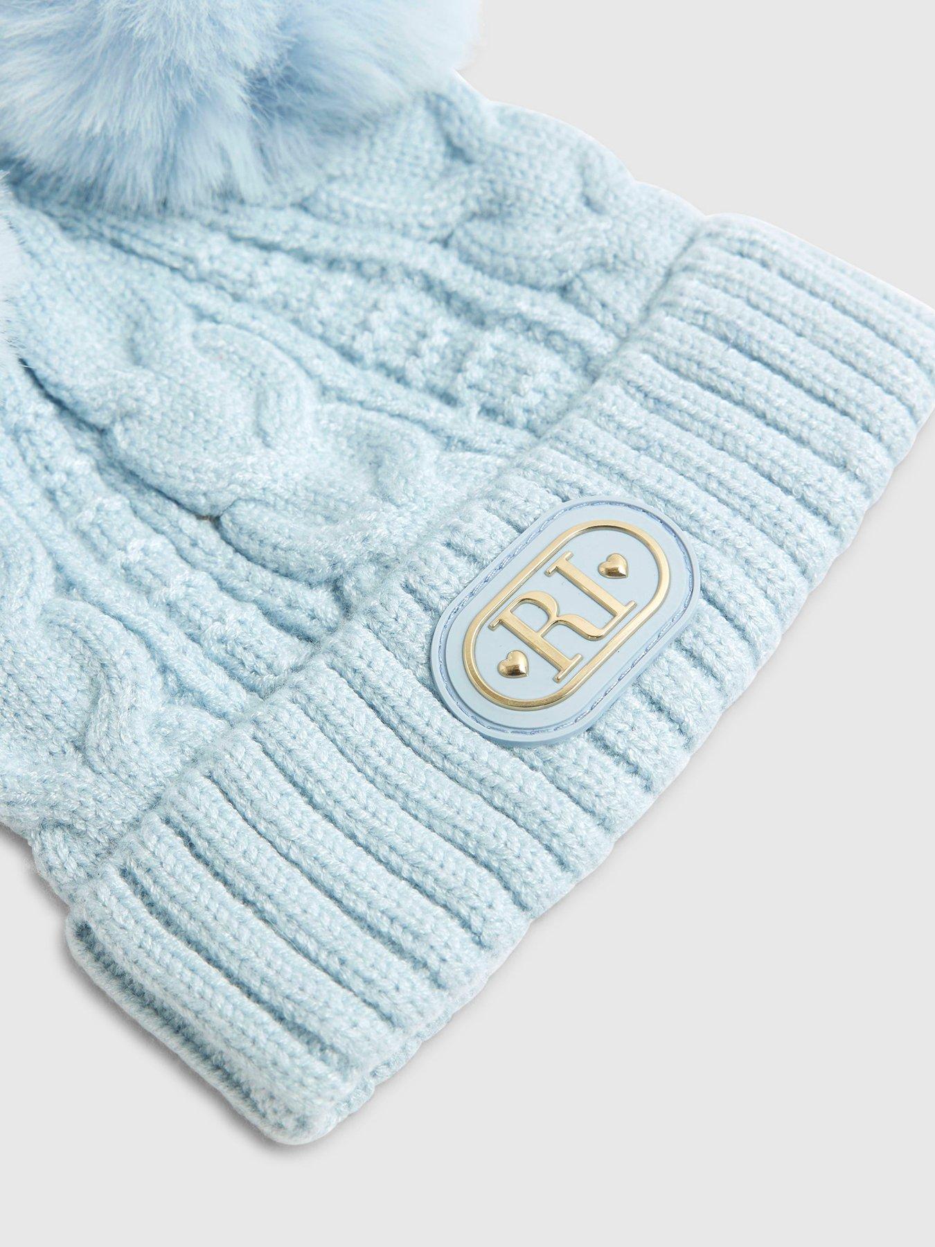 Image 3 of 3 of River Island Baby Boys 3 Piece Pom Pom Beanie Bundle Set - Light Blue