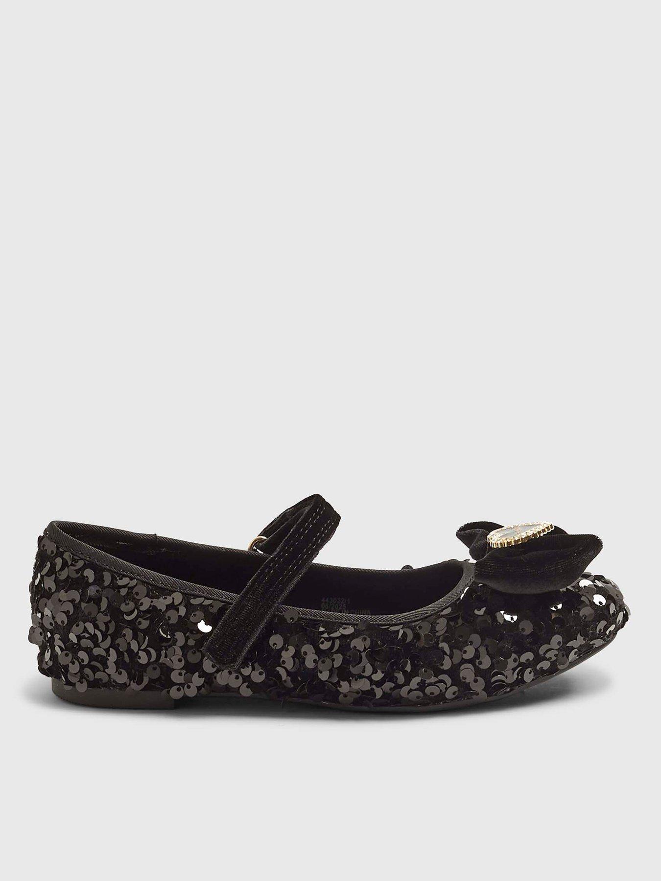 Image 1 of 5 of River Island Older Girls Bow Sequin Ballet Pumps - Black