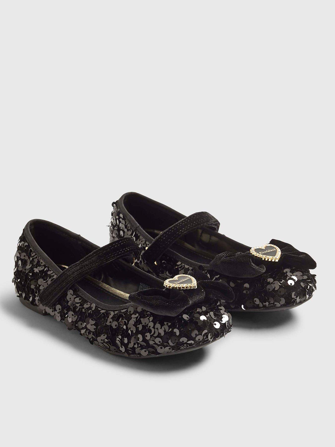 Image 2 of 5 of River Island Older Girls Bow Sequin Ballet Pumps - Black