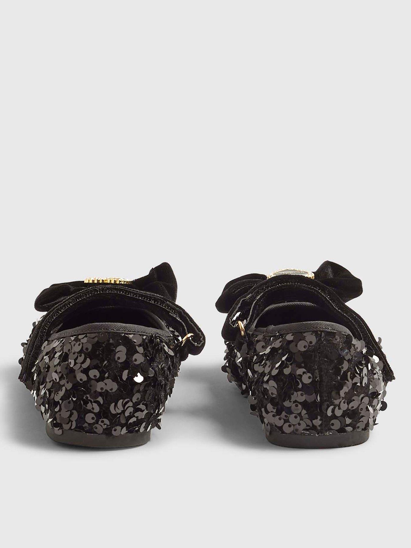 Image 3 of 5 of River Island Older Girls Bow Sequin Ballet Pumps - Black