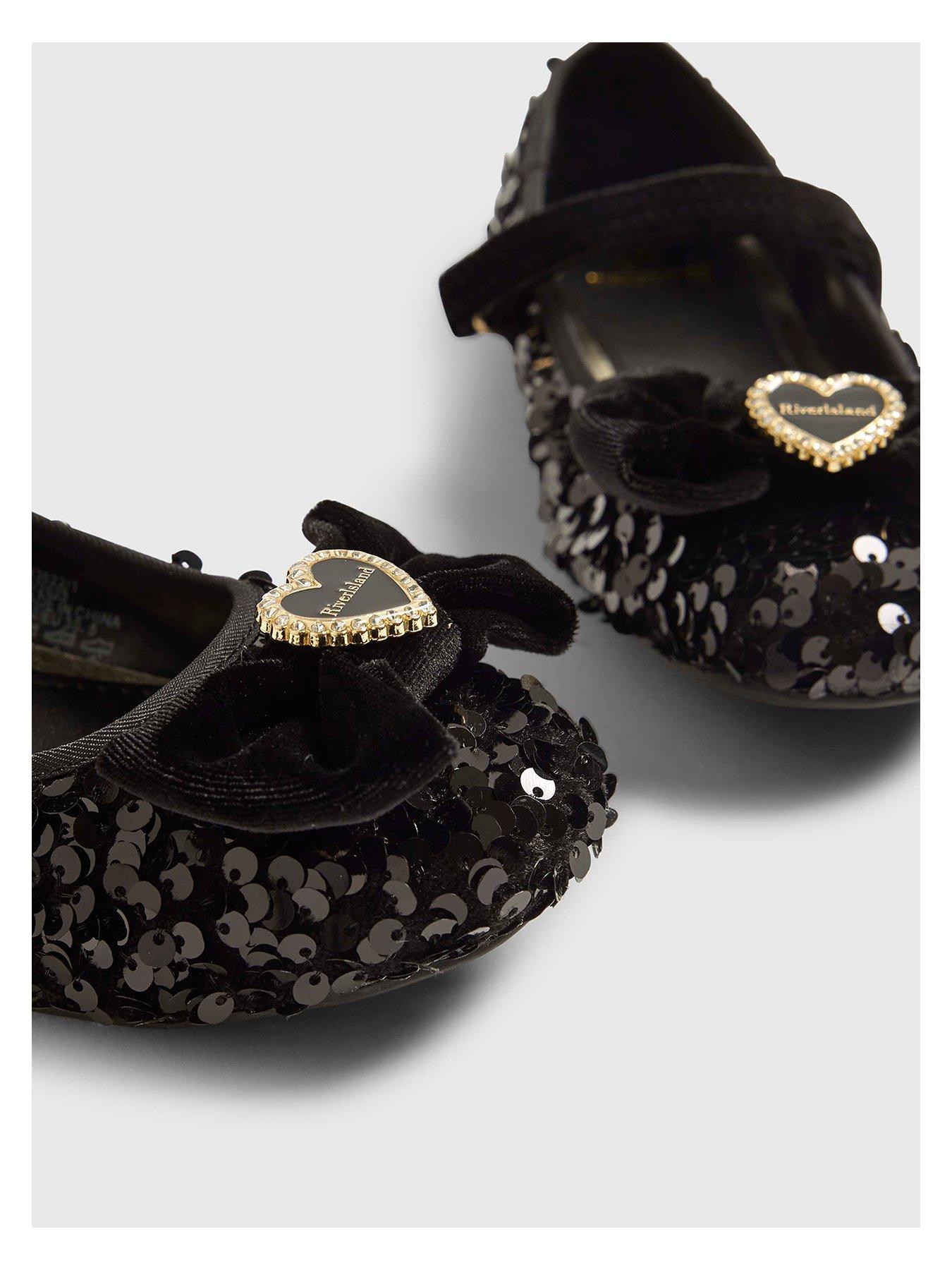 Image 4 of 5 of River Island Older Girls Bow Sequin Ballet Pumps - Black