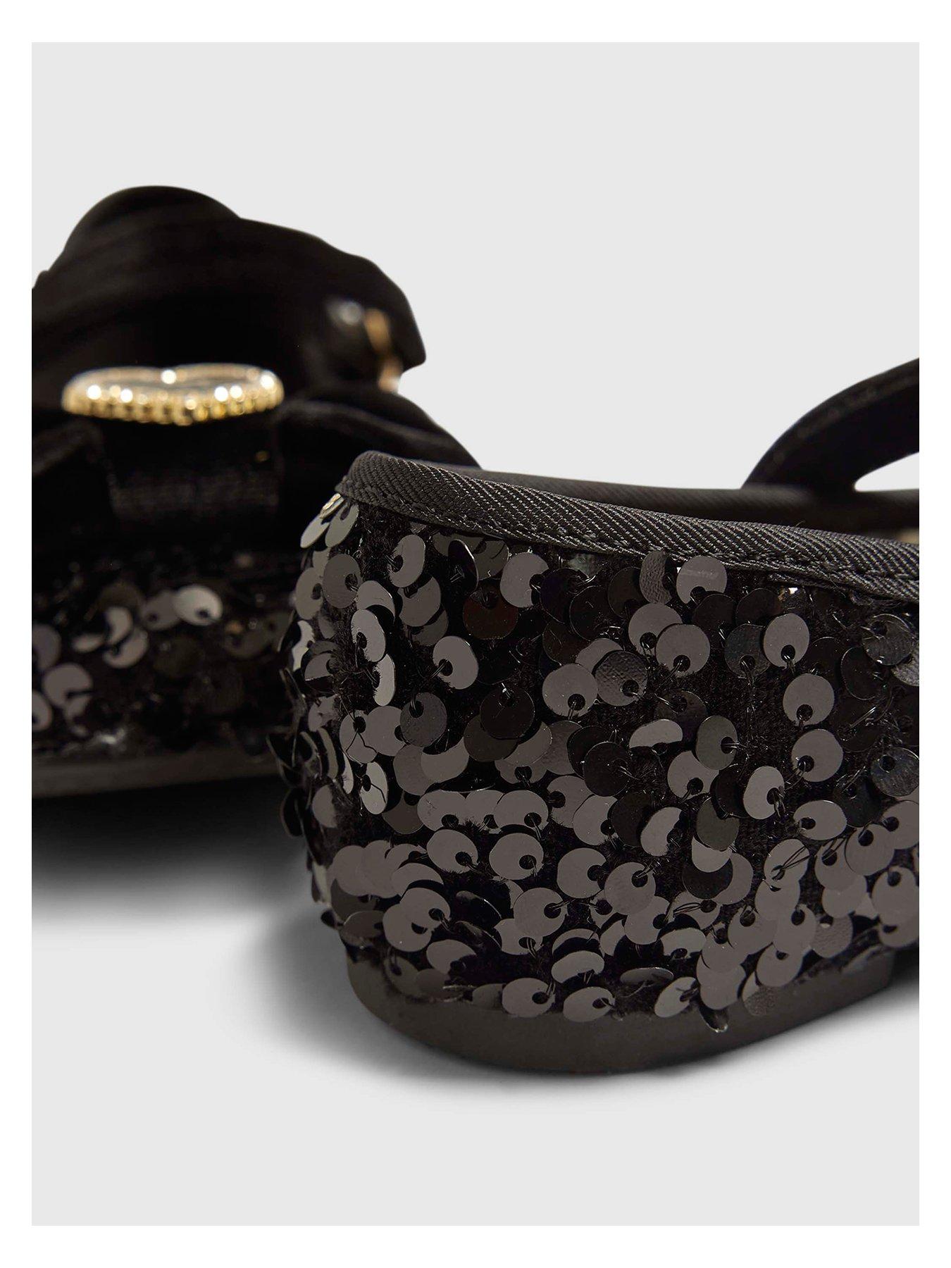 Image 5 of 5 of River Island Older Girls Bow Sequin Ballet Pumps - Black