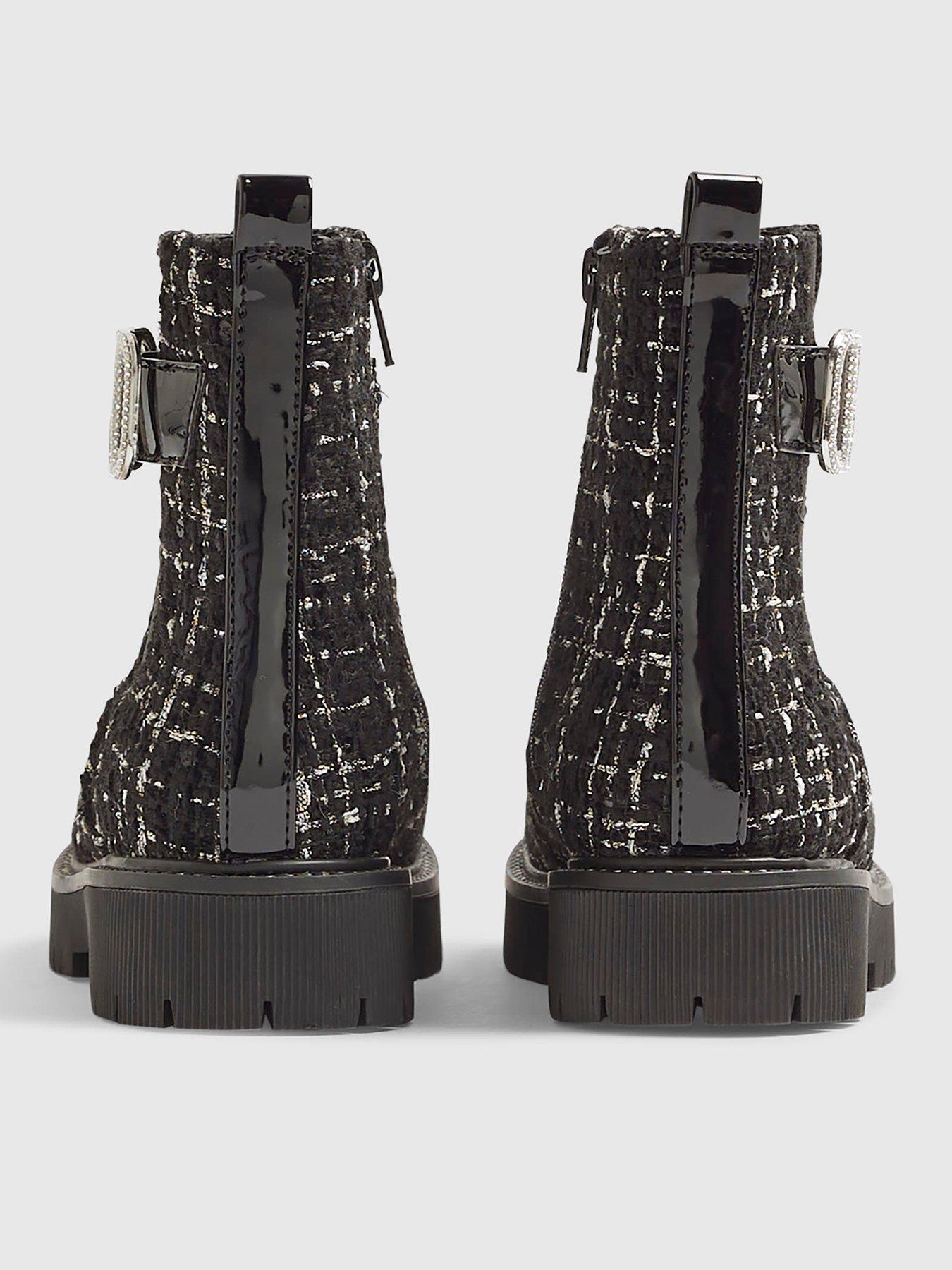 Image 3 of 5 of River Island Older Girls Boucle Embellished Boots - Black