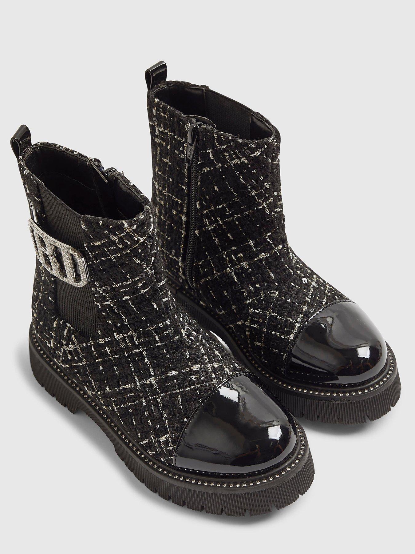 Image 4 of 5 of River Island Older Girls Boucle Embellished Boots - Black