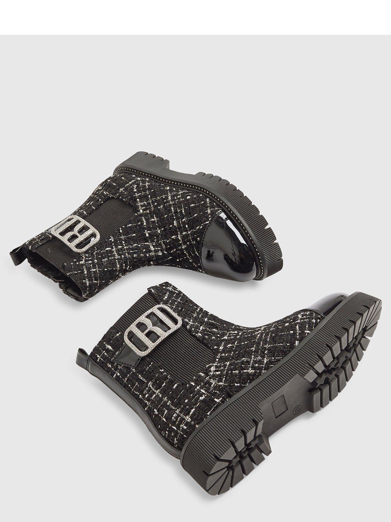 Image 5 of 5 of River Island Older Girls Boucle Embellished Boots - Black