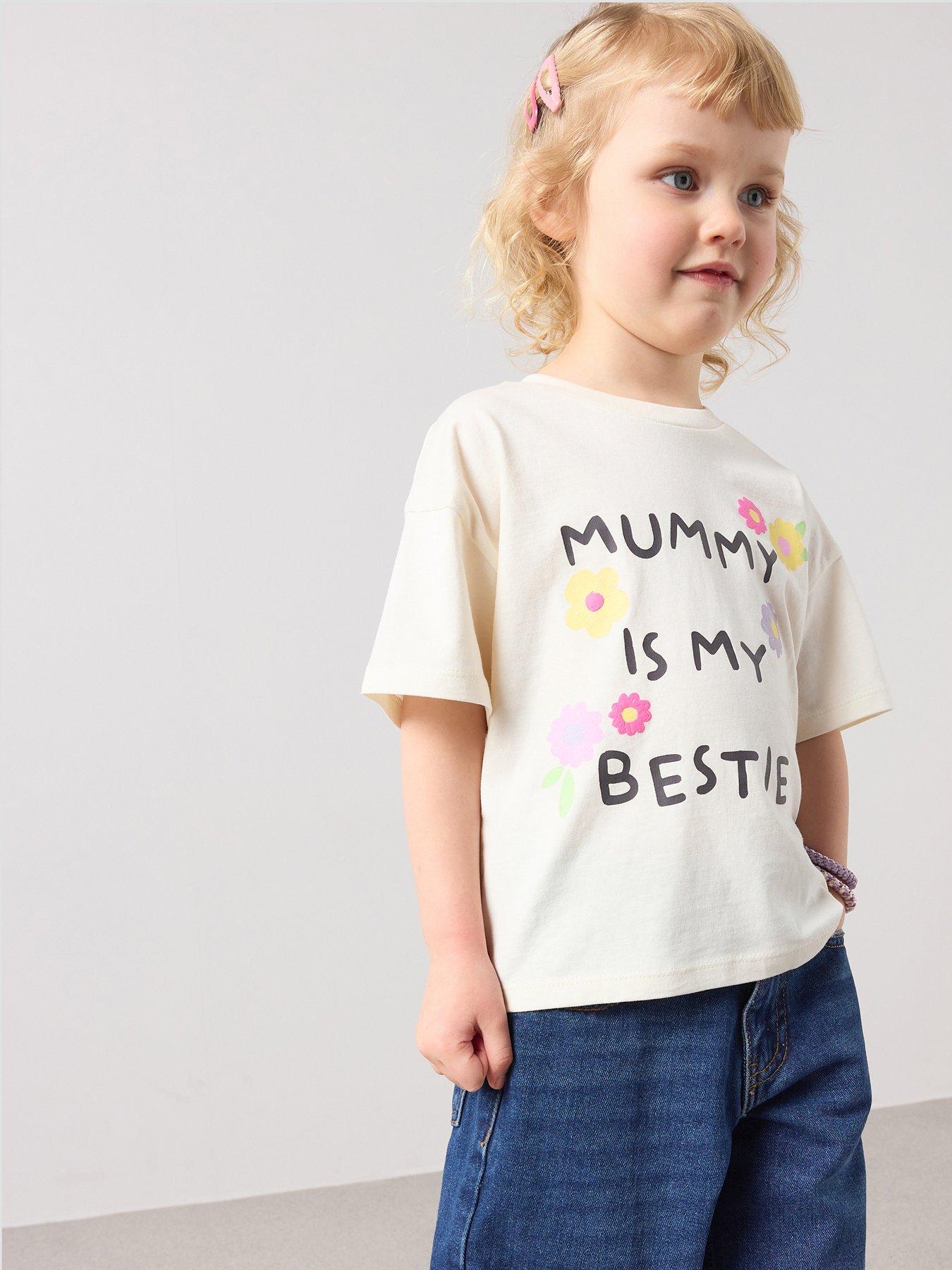Image 3 of 7 of The Very Collection Girls Mummy Is My Bestie Slogan T-Shirt - Cream