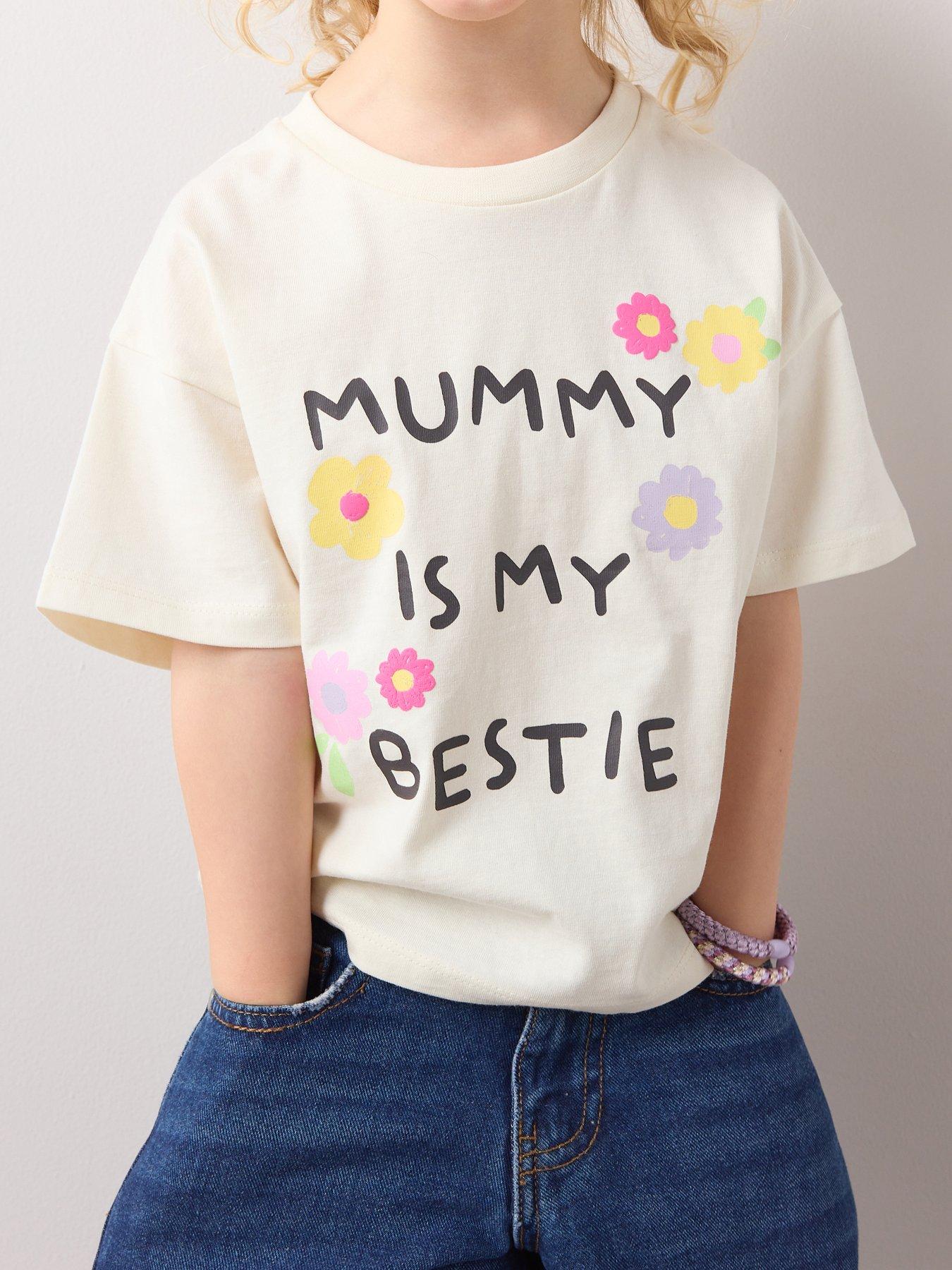 Image 4 of 7 of The Very Collection Girls Mummy Is My Bestie Slogan T-Shirt - Cream