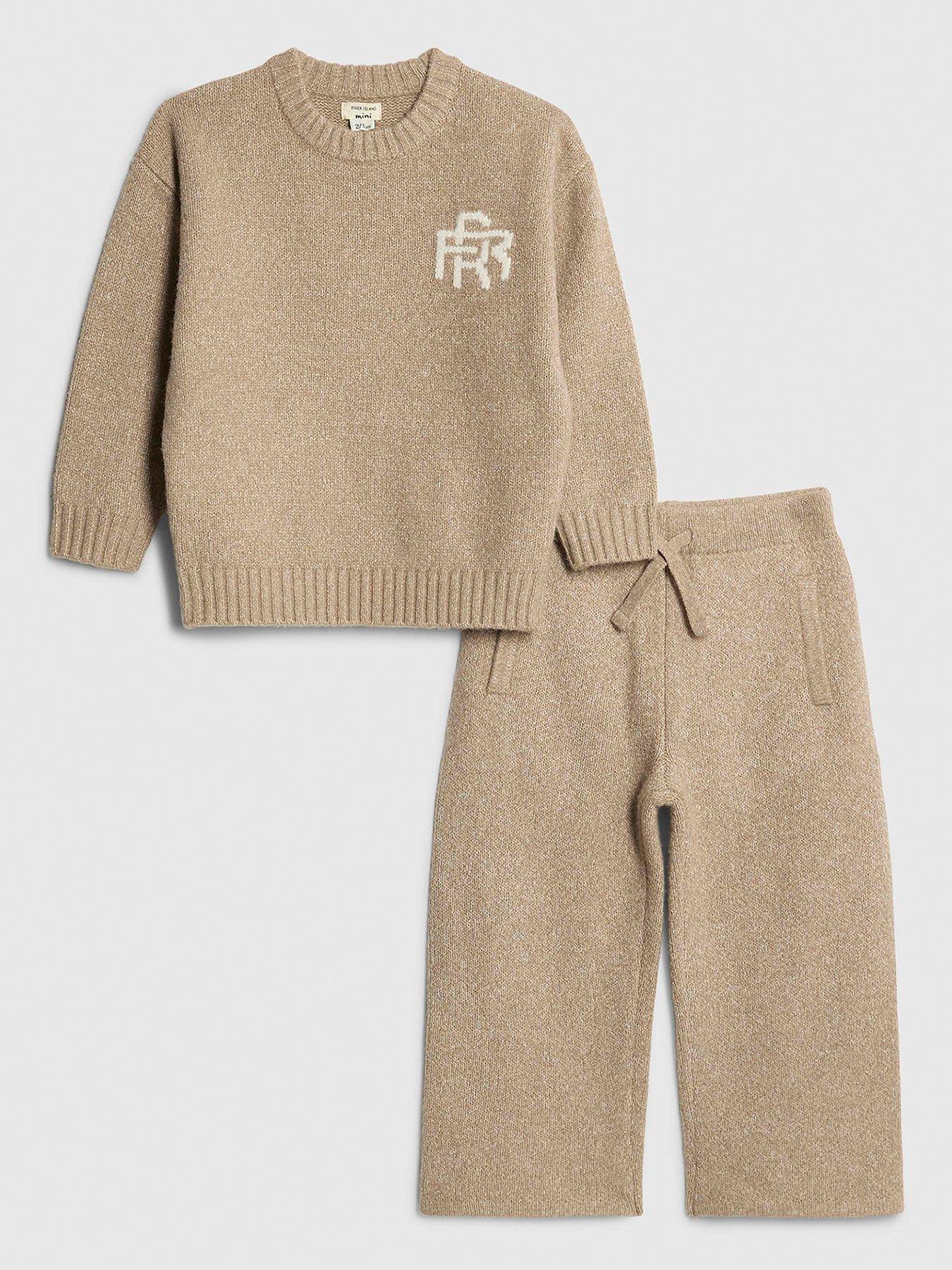 River Island Mini Boys RR Knit Jumper Set - Beige