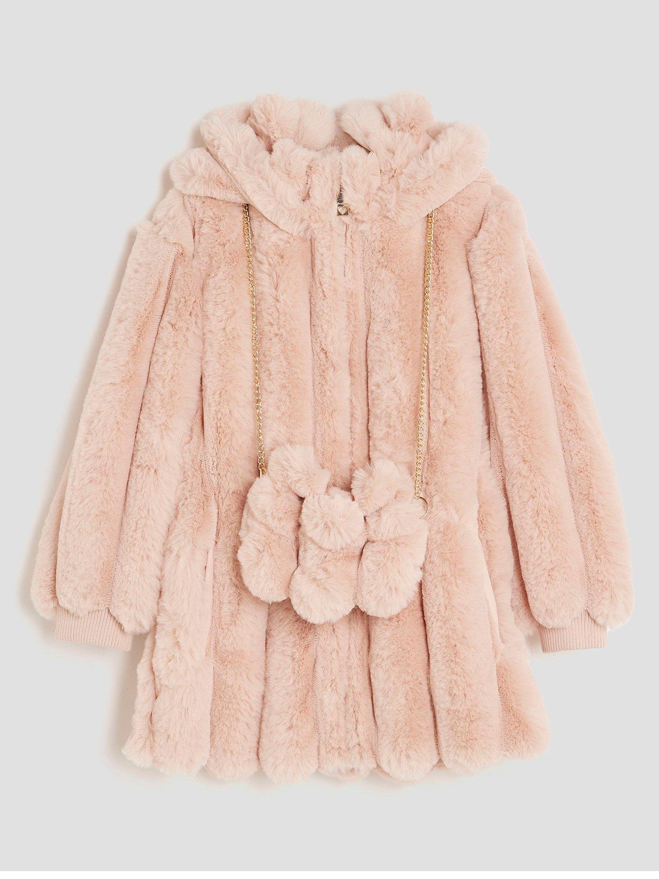 River Island Mini Girls Faux Fur Coat With Bag - Pink