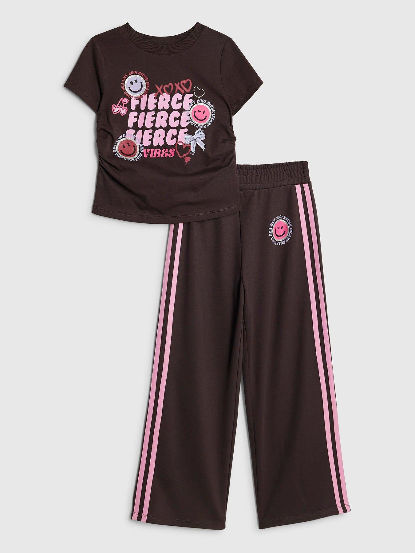 River Island Older Girls Fierce Smile Tracksuit Set - Brown
