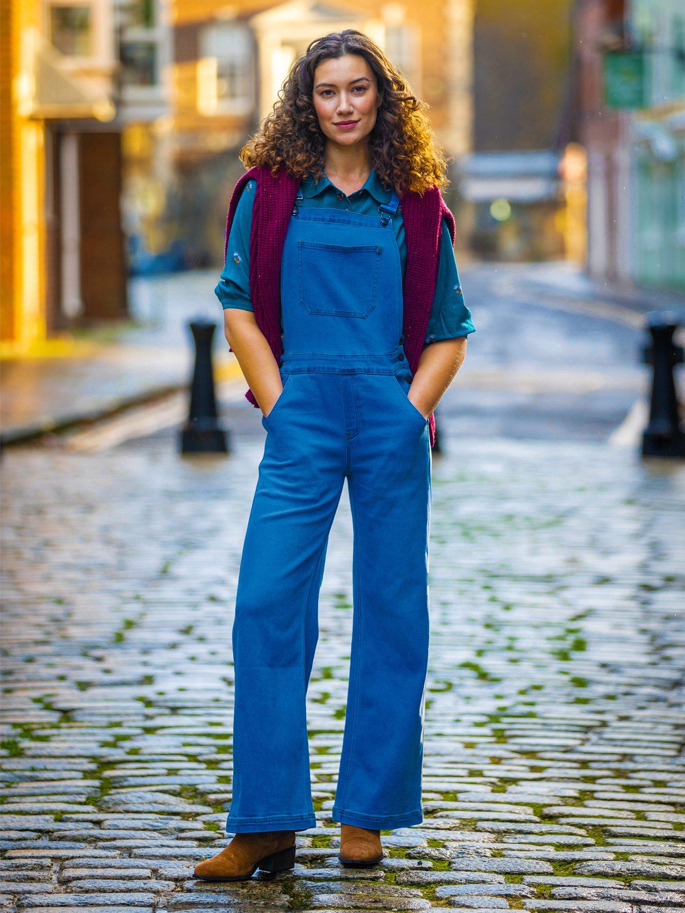 undefined Leia Denim Dungarees - Navy