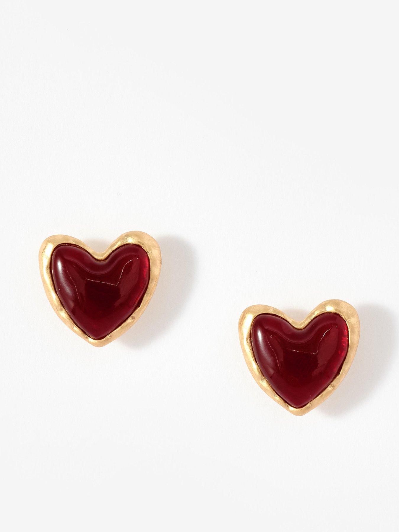 undefined Stone Heart Stud Earrings - Gold