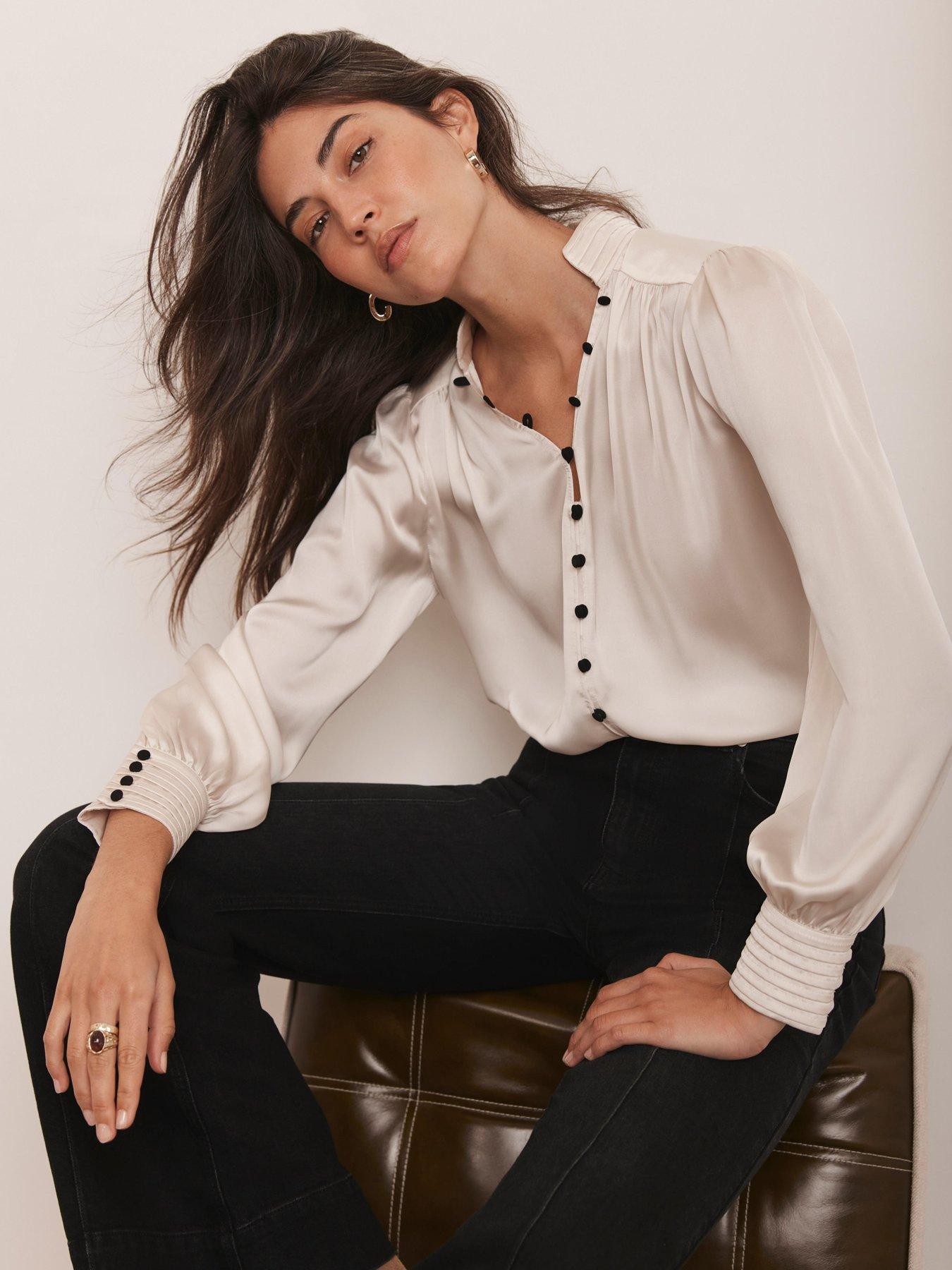 undefined Contrast Satin Blouse - Cream