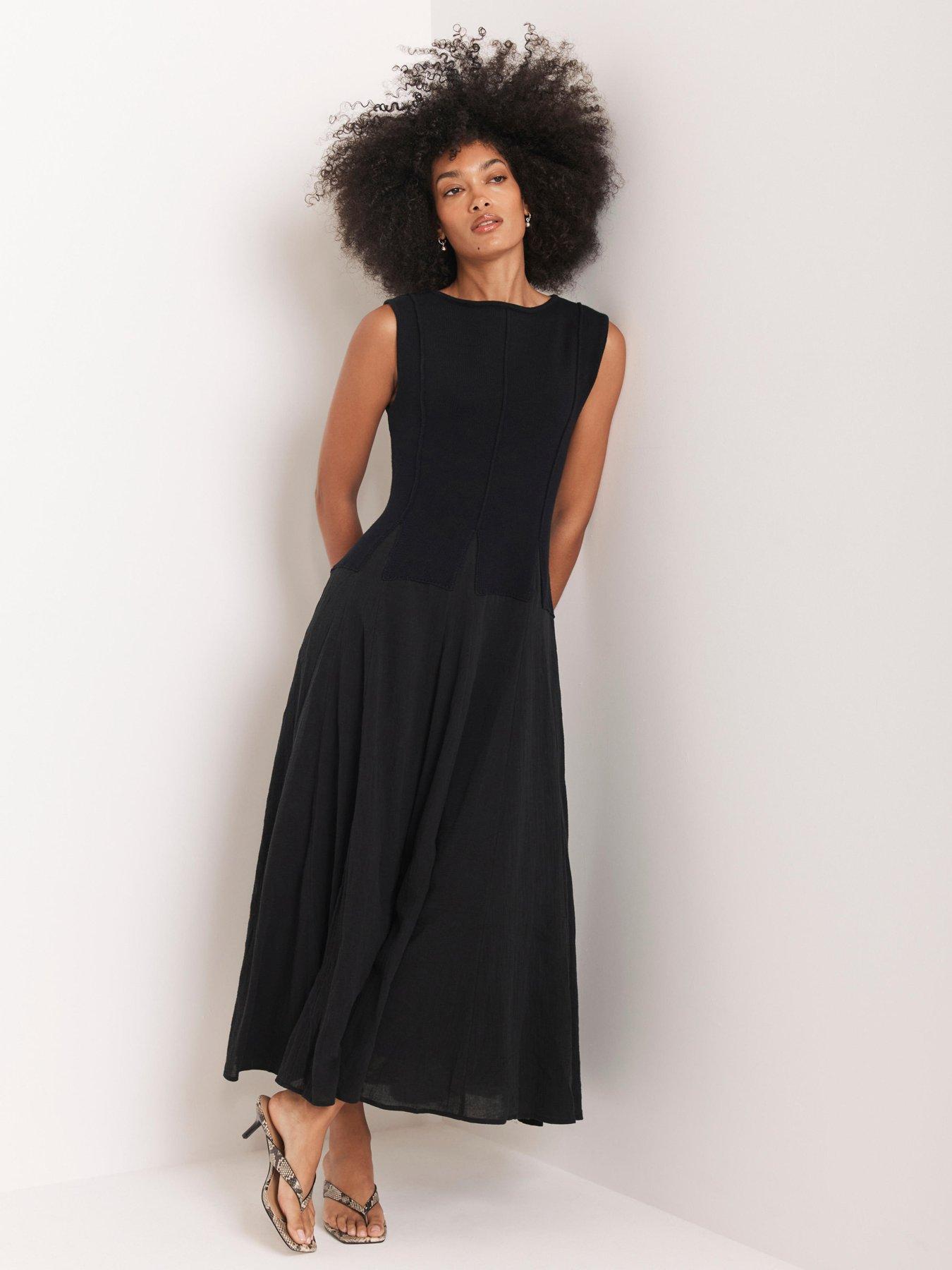 Image 1 of 6 of Mint Velvet Navy Cotton Maxi Dress - Black