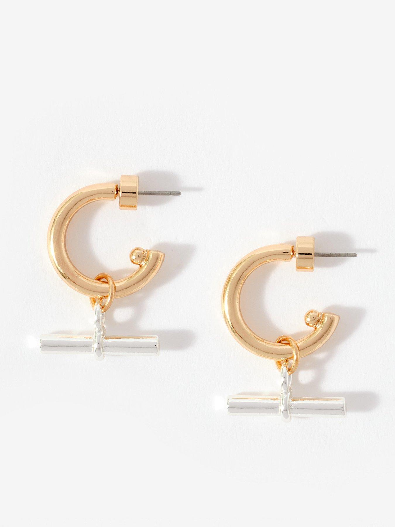 undefined Mixed Metal T-Bar Earrings - Gold
