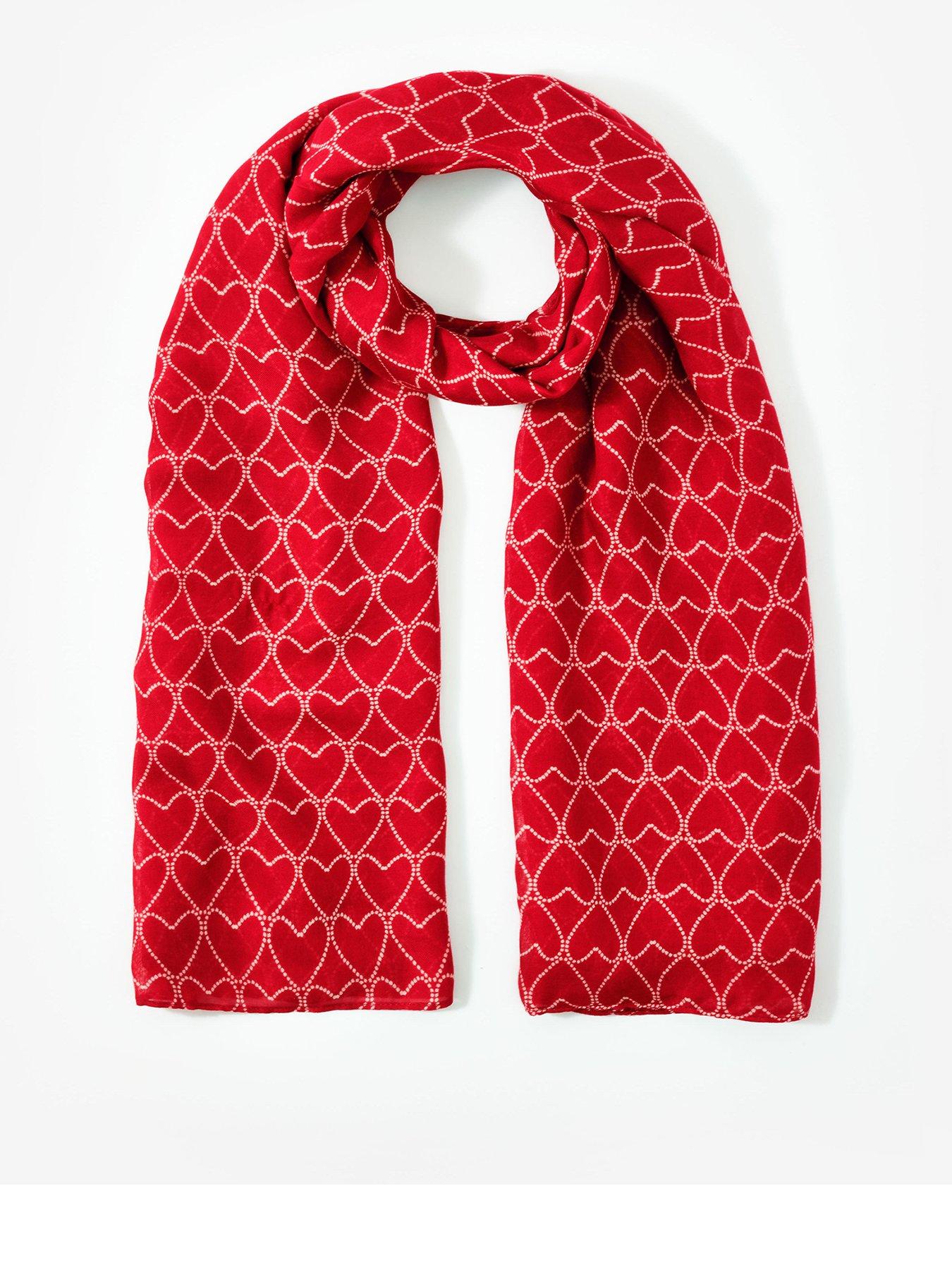 undefined Heart Print Lightweight Scarf - Red