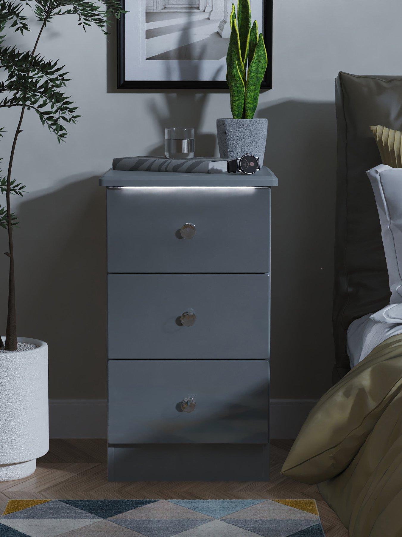 SWIFT Lumiere Ready Assembled 3 Drawer Bedside Table with LED Lights