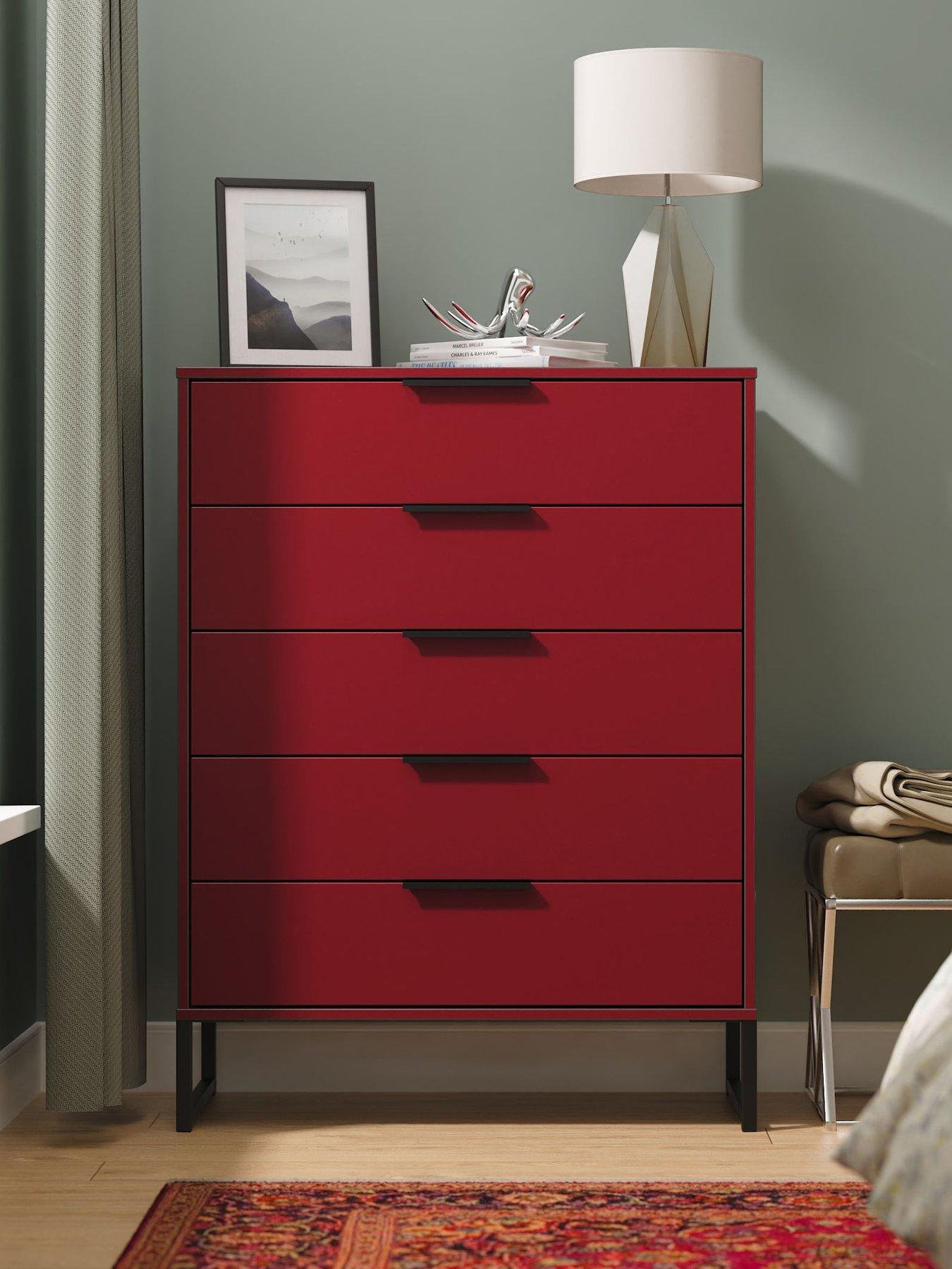 Havana Ready Assembled 5 Drawer Chest in Red Matt - Welcome Furniture | TJ Hughes - Image 3