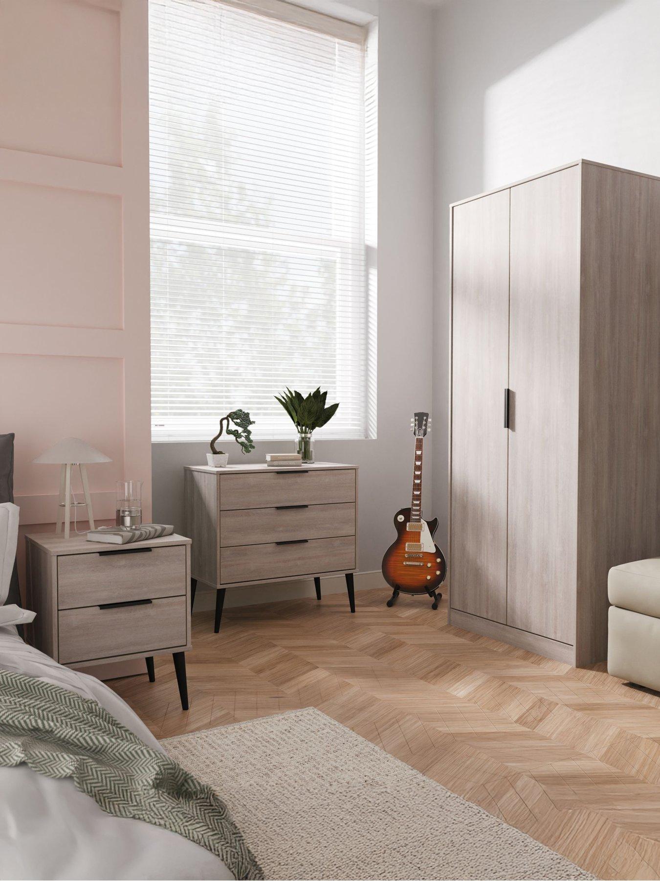 SWIFT Upton Ready Assembled Bedroom Package - 2 Door Wardrobe, 3 Drawer Chest  &  Bedside Cabinet