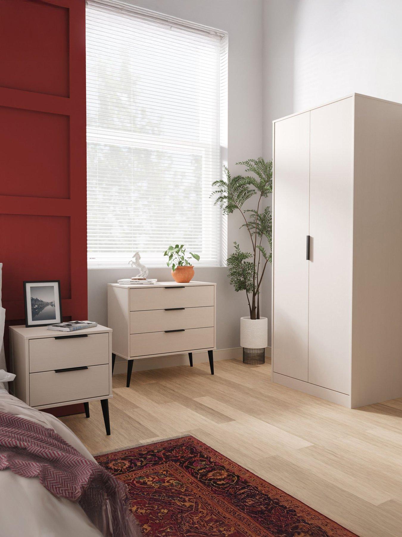 SWIFT Upton Ready Assembled Bedroom Package - 2 Door Wardrobe, 3 Drawer Chest  &  Bedside Cabinet