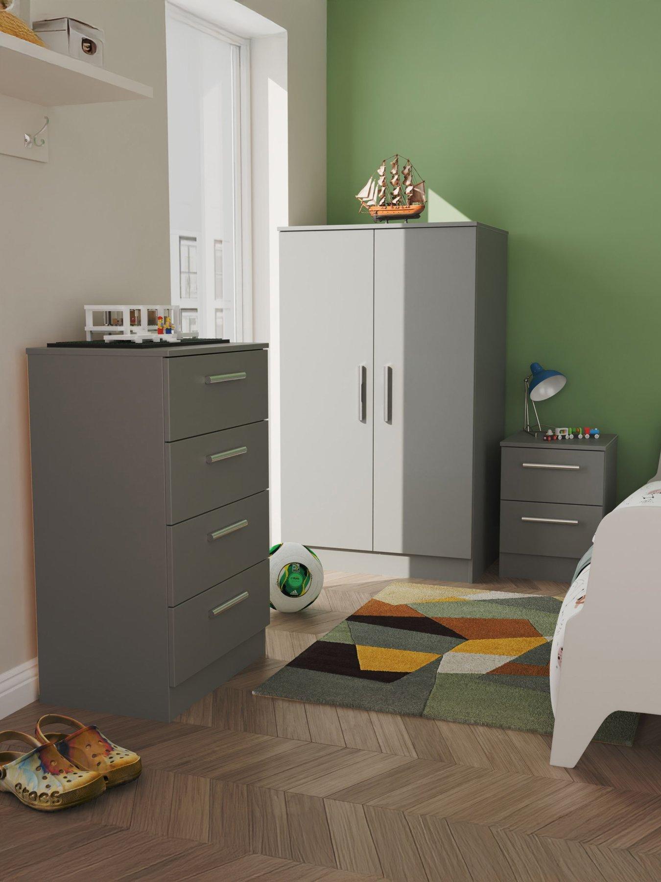 SWIFT Morgan Ready Assembled Kids Bedroom Package - Wardrobe, Bedside Table  &  4 Drawer Chest
