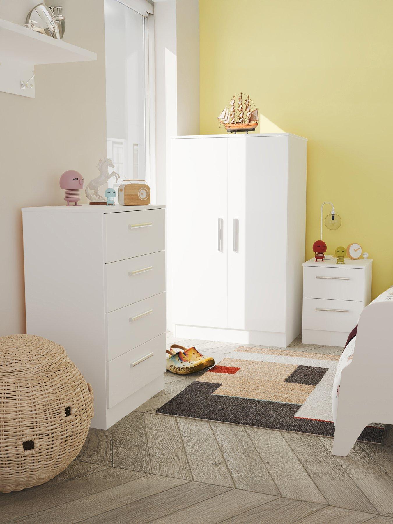 SWIFT Morgan Ready Assembled Kids Bedroom Package - Wardrobe, Bedside Table  &  4 Drawer Chest