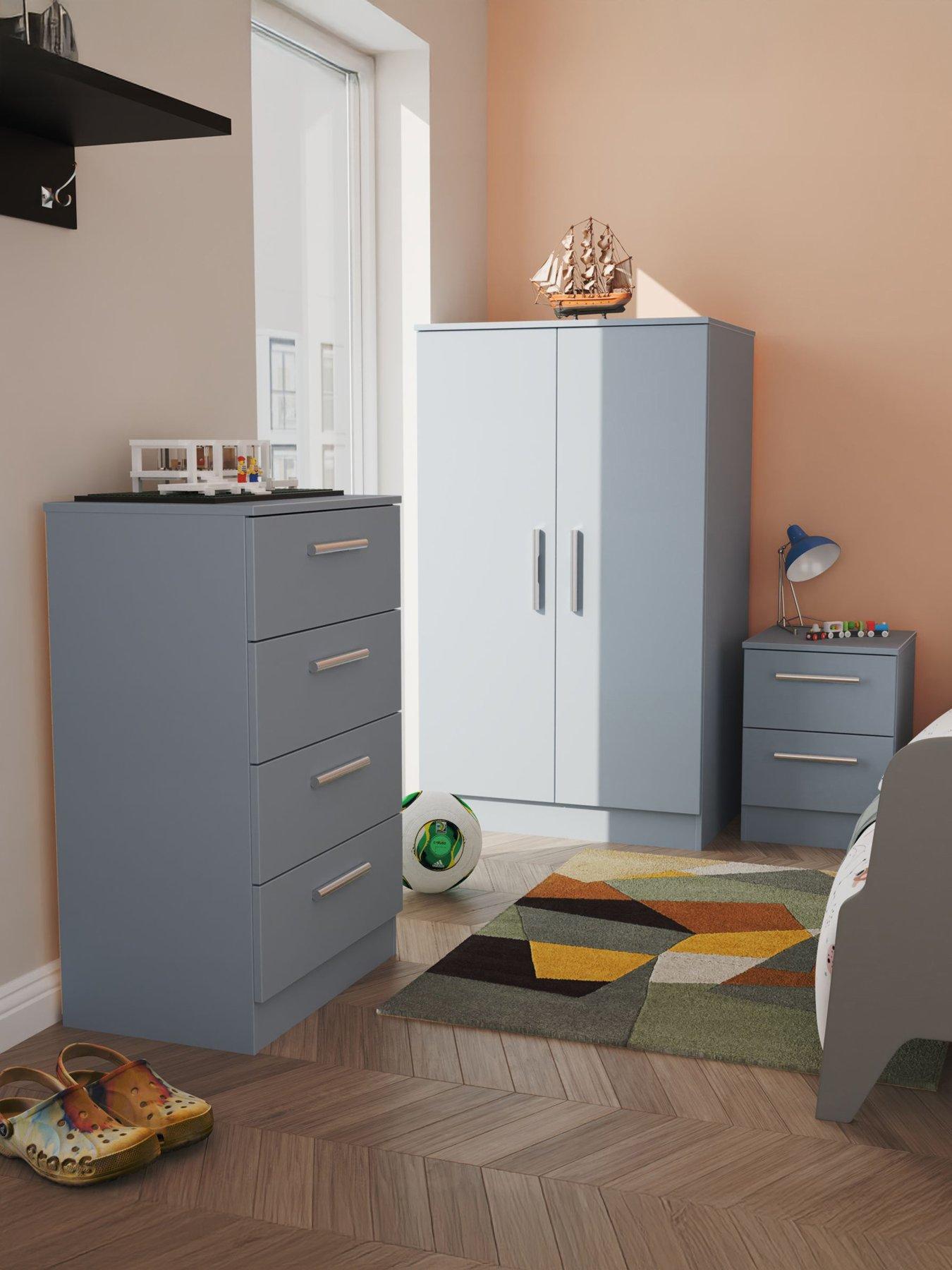 SWIFT Morgan Ready Assembled Kids Bedroom Package - Wardrobe, Bedside Table  &  4 Drawer Chest