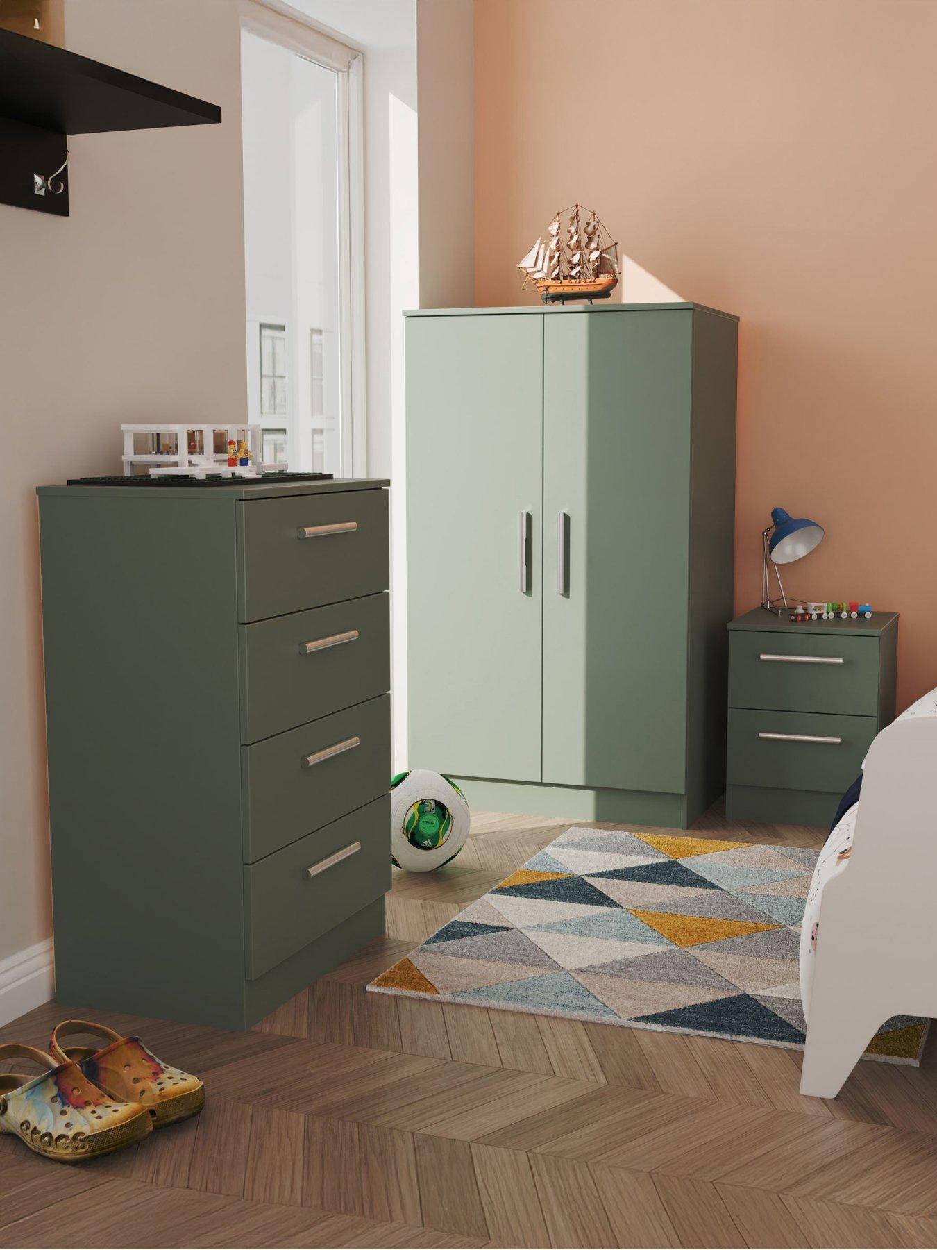 SWIFT Morgan Ready Assembled Kids Bedroom Package - Wardrobe, Bedside Table  &  4 Drawer Chest