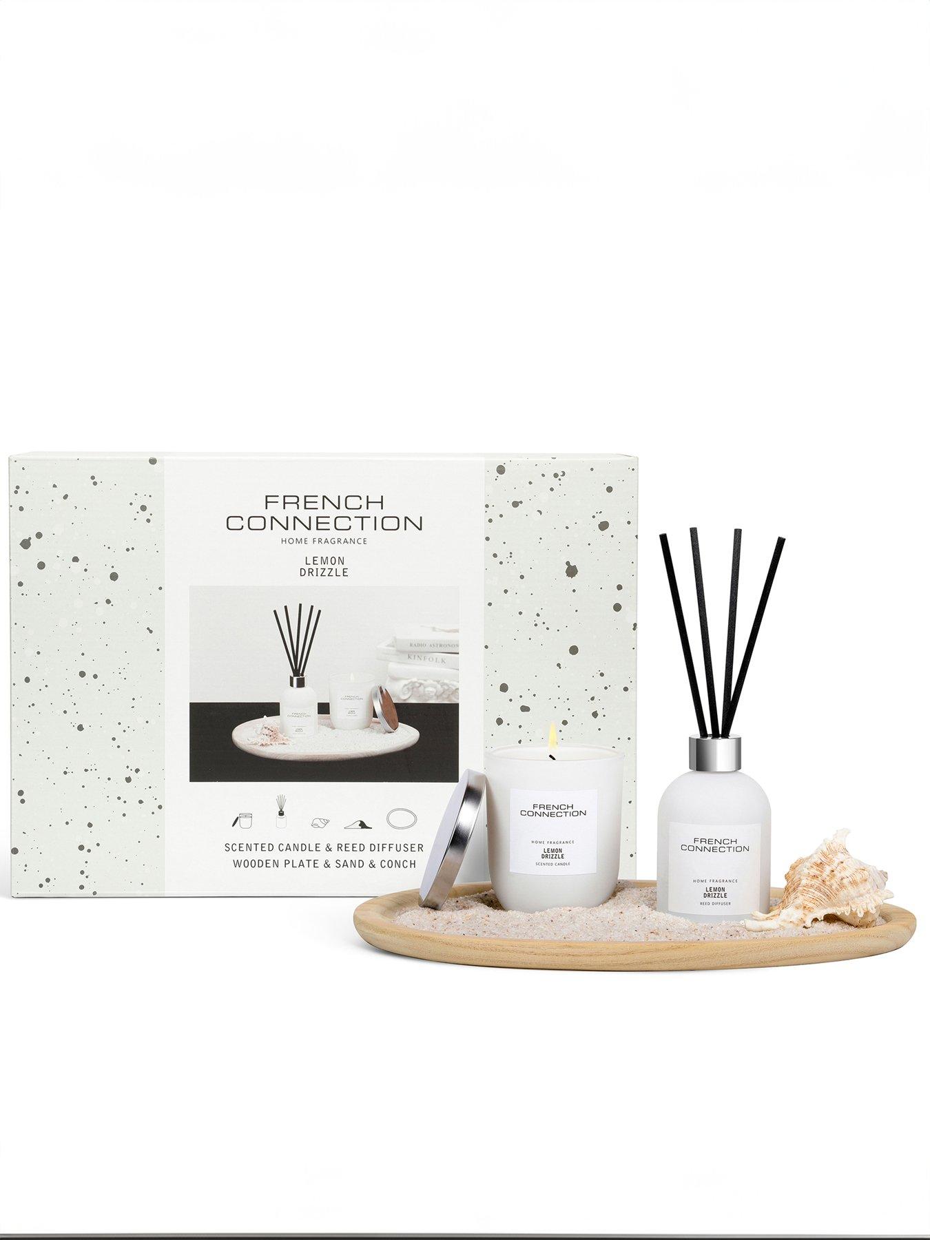 French Connection Lemon Drizzle Set - Contains Candle/diffuser/wooden Plate/sand And Conch