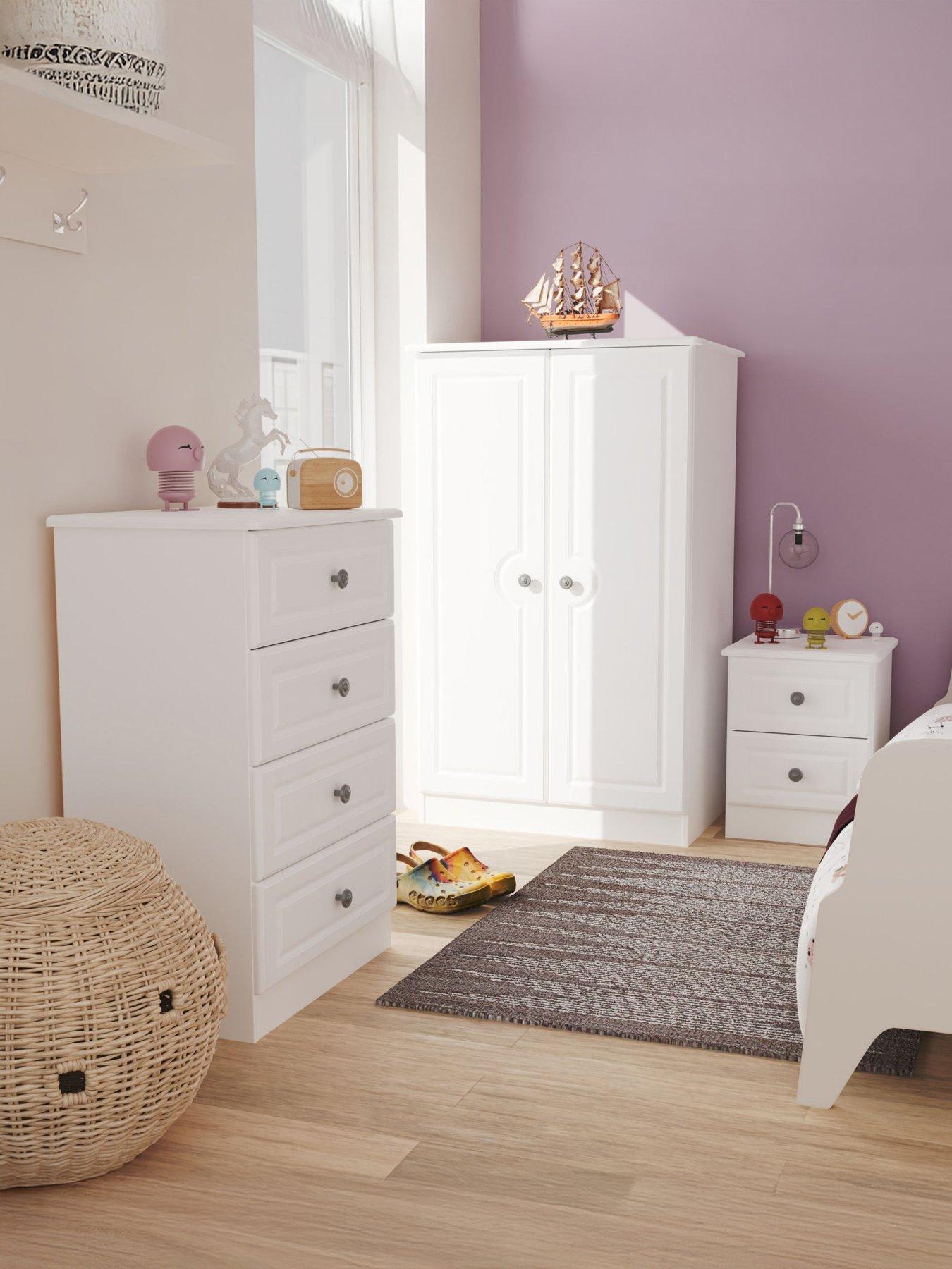 SWIFT Teddy Kids Ready Assembled Bedroom Package - Wardrobe, Bedside Table  &  4 Drawer Chest