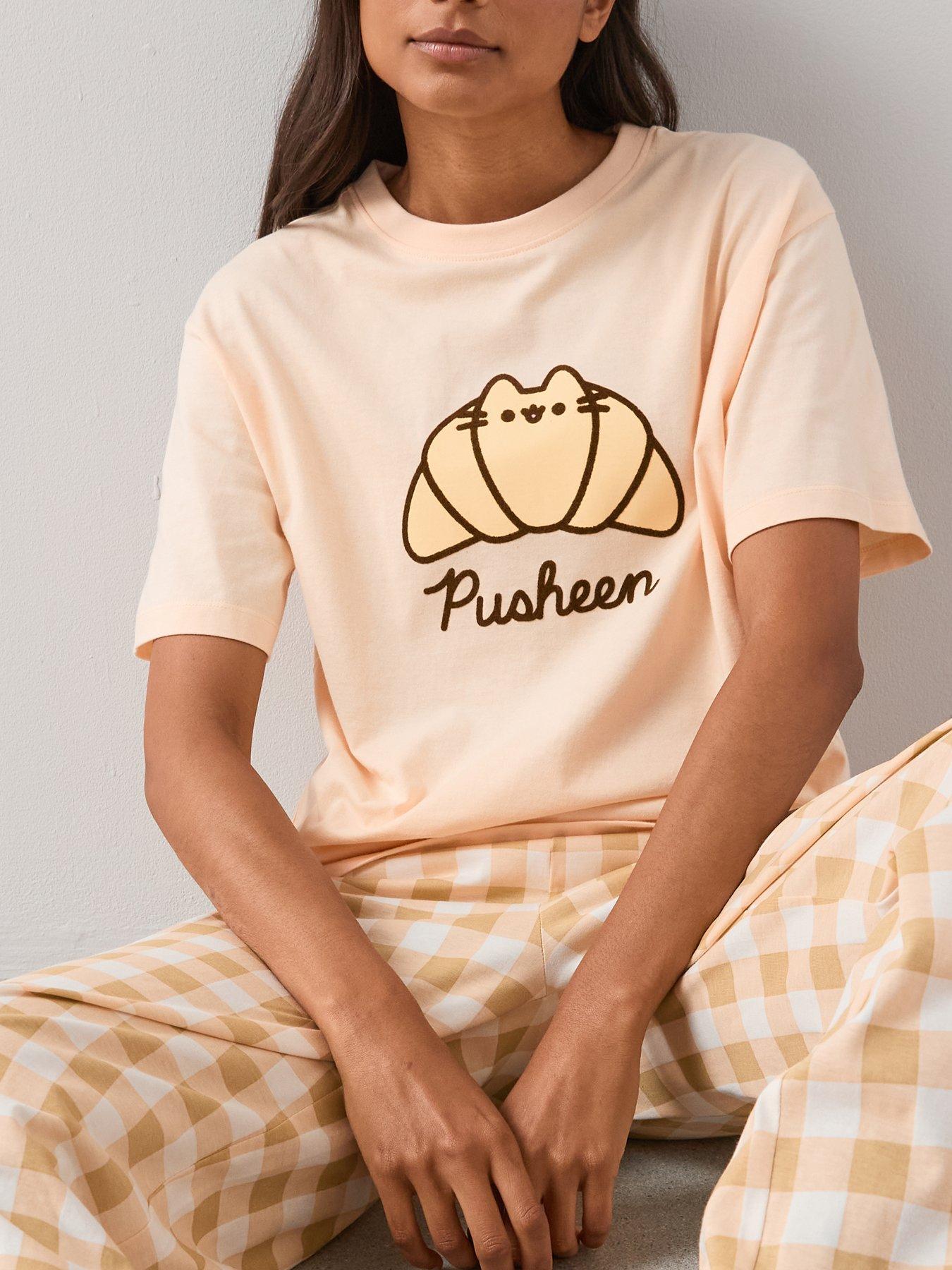 Image 4 of 7 of The Very Collection Pusheen Croissant Wide Leg Pyjama Set - Beige
