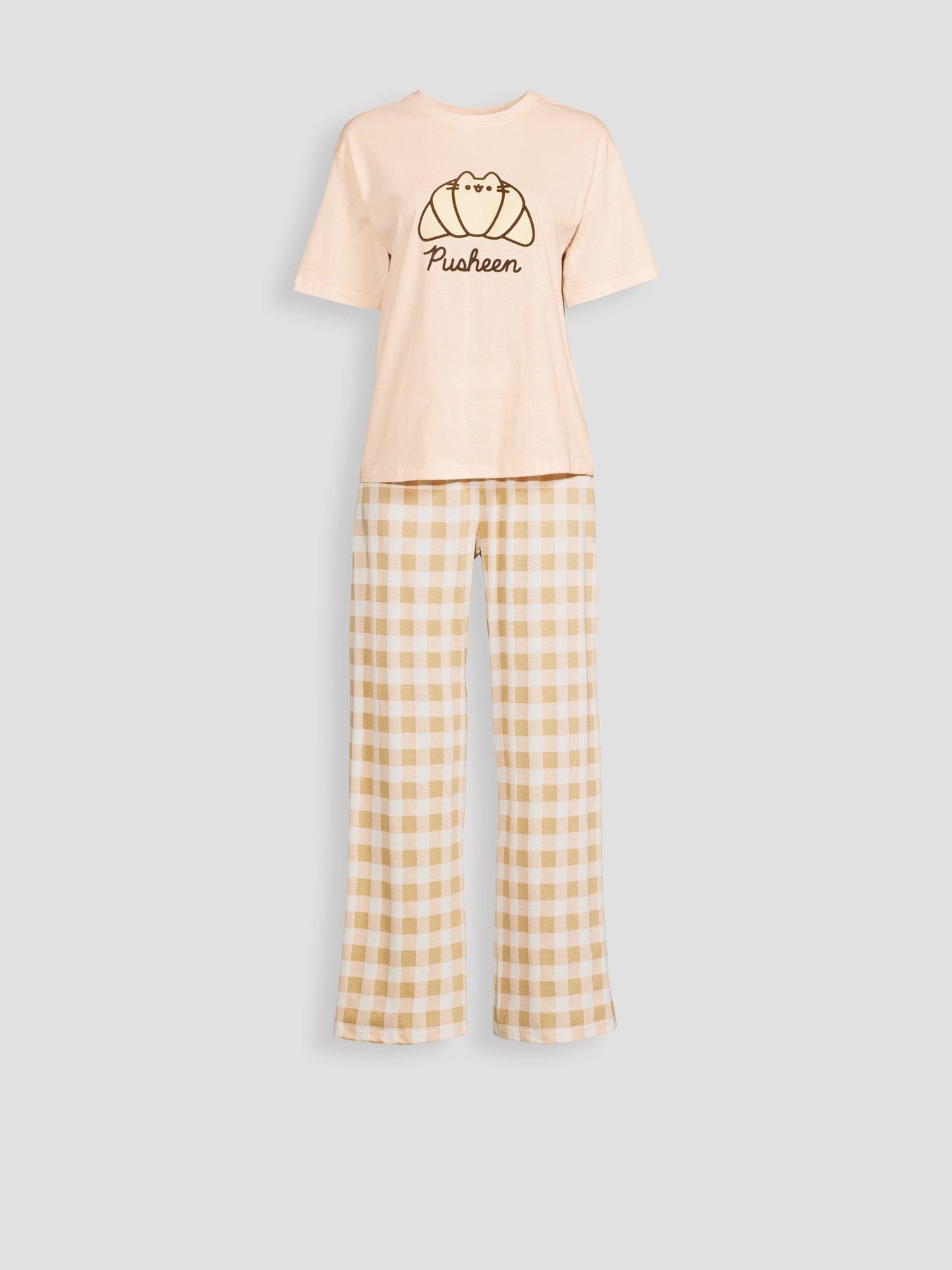 Image 7 of 7 of The Very Collection Pusheen Croissant Wide Leg Pyjama Set - Beige