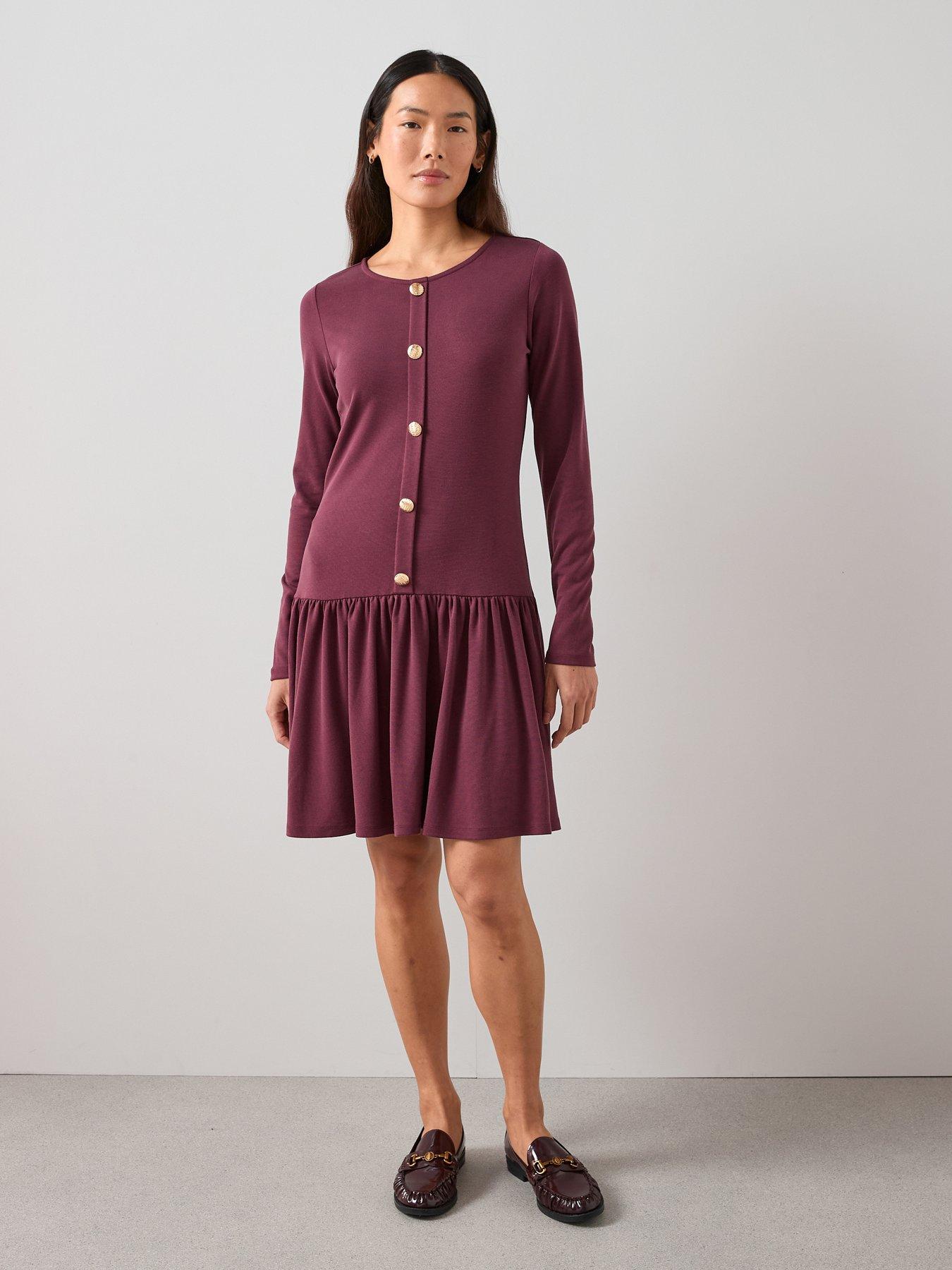 The Very Collection: Button Up Drop Hem Mini Dress - Red