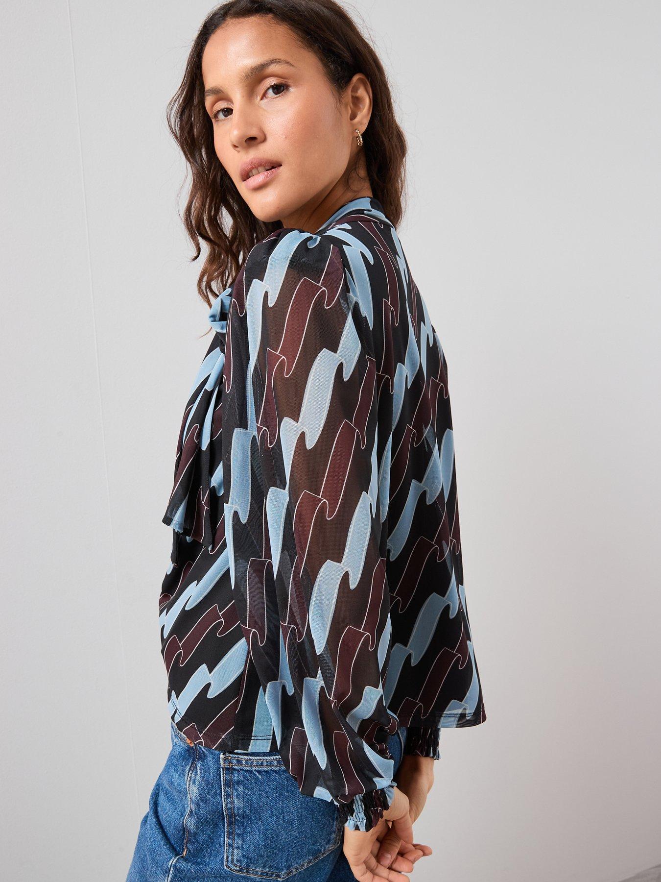 Image 2 of 7 of The Very Collection Pussybow Ribbon Print Top - Multi