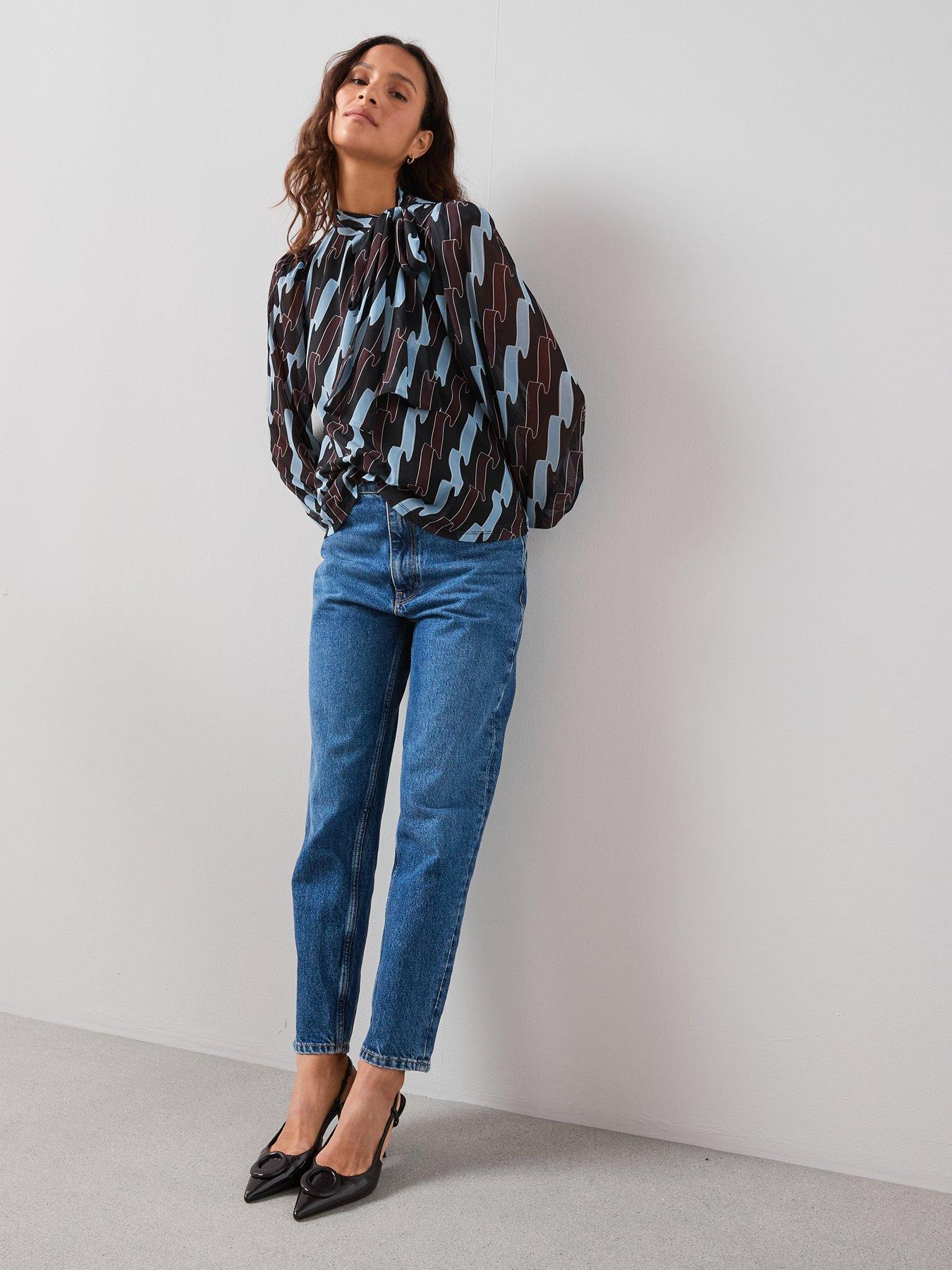 Image 5 of 7 of The Very Collection Pussybow Ribbon Print Top - Multi