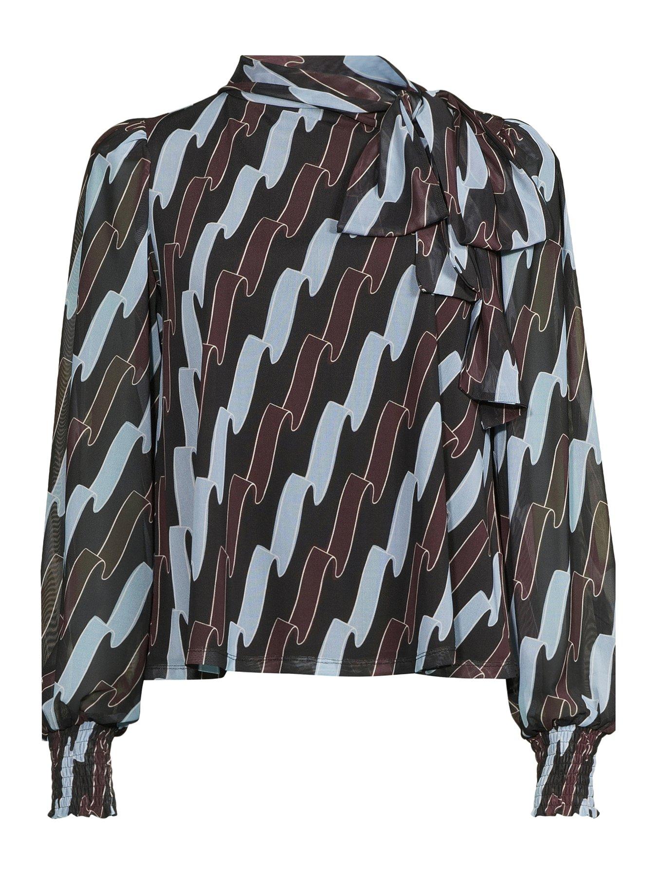 Image 7 of 7 of The Very Collection Pussybow Ribbon Print Top - Multi