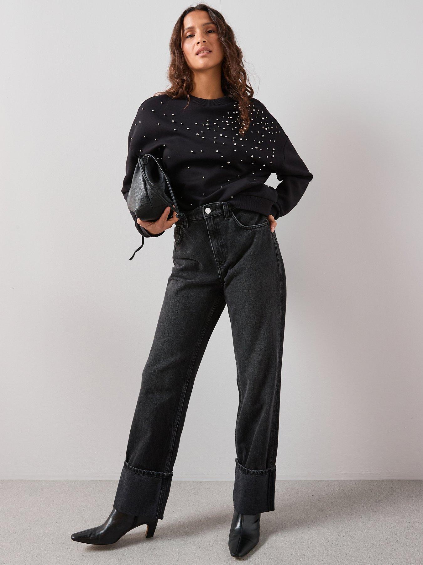 The Very Collection Stud Detail Oversized Sweatshirt - Black