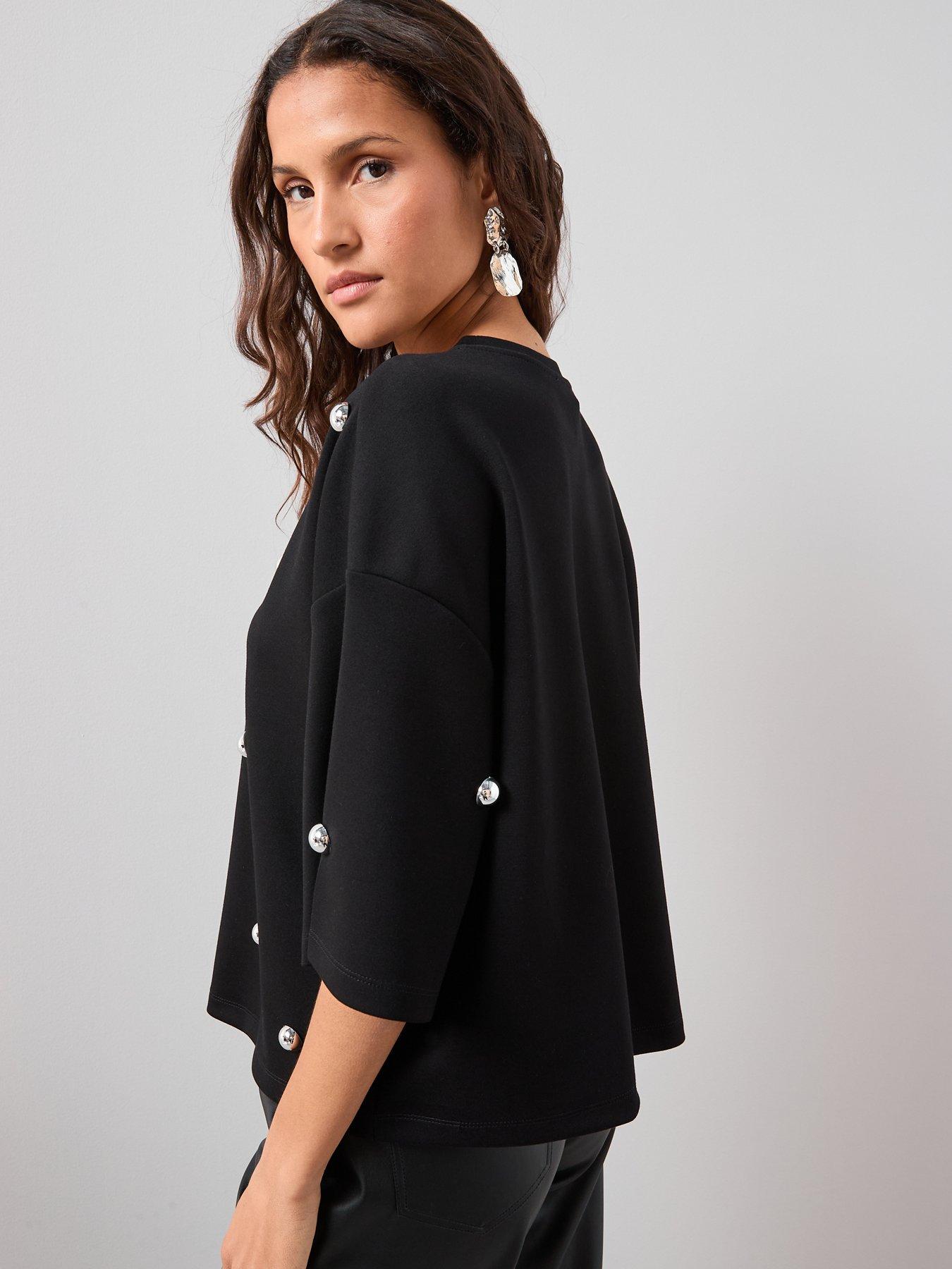 Image 2 of 7 of The Very Collection Silver Stud Embellished Oversized Heavyweight T-shirt - Black