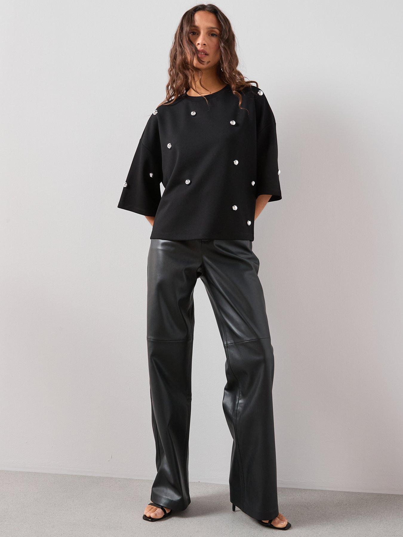 Image 6 of 7 of The Very Collection Silver Stud Embellished Oversized Heavyweight T-shirt - Black