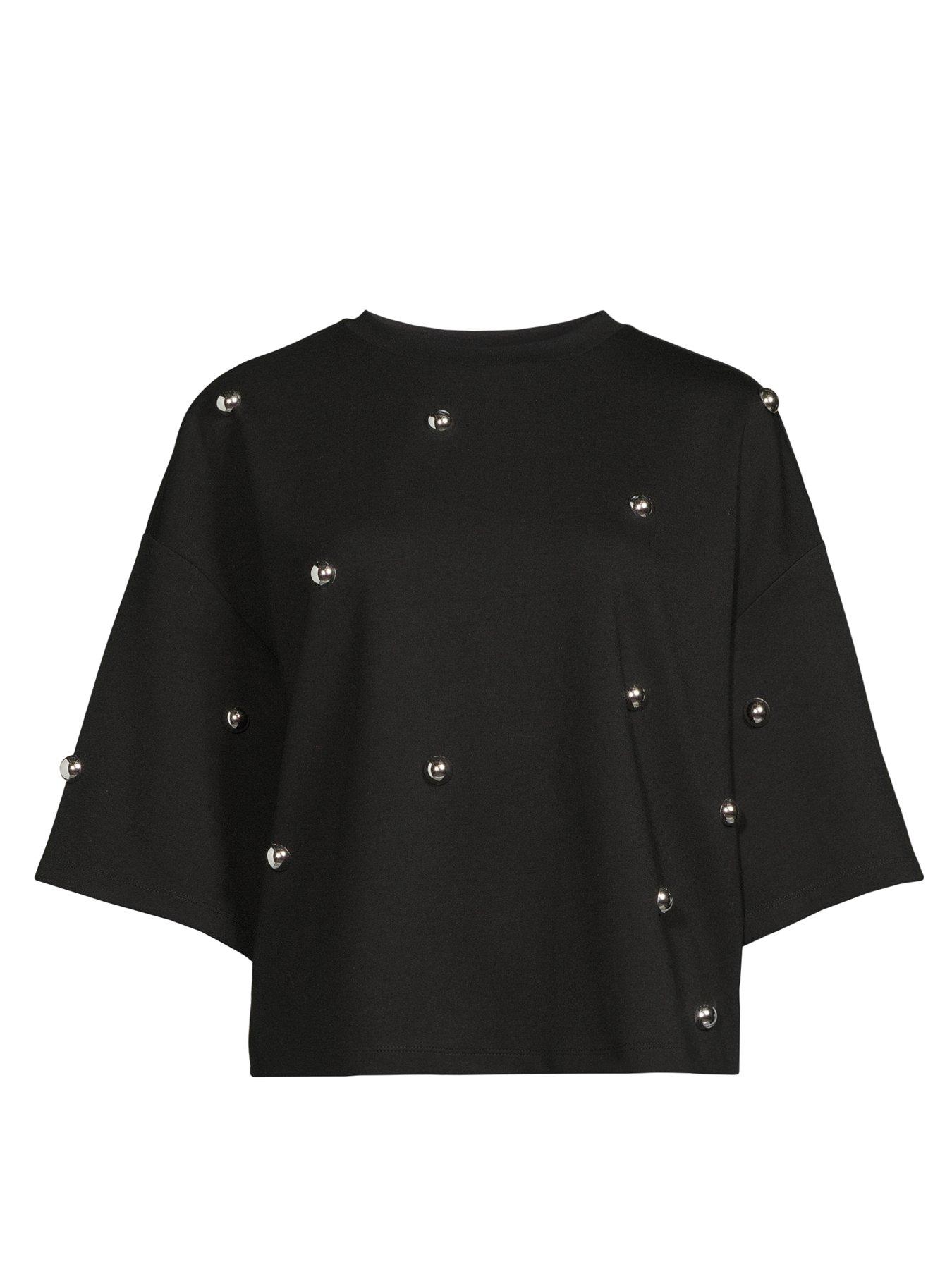 Image 7 of 7 of The Very Collection Silver Stud Embellished Oversized Heavyweight T-shirt - Black