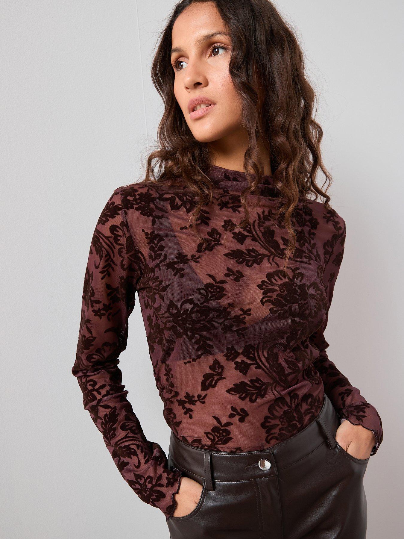 Image 1 of 7 of The Very Collection Paisley Devore Top - Brown