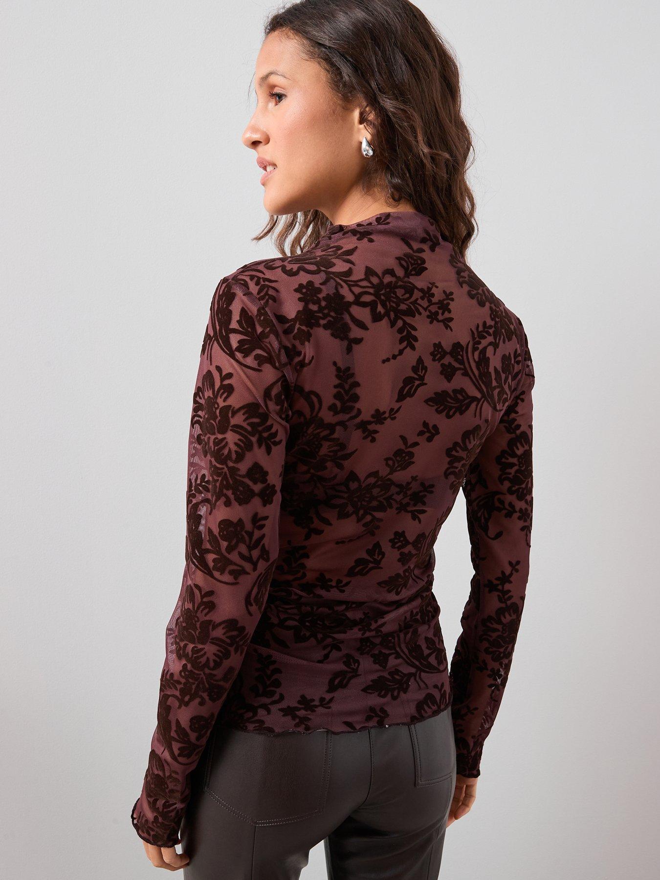 Image 2 of 7 of The Very Collection Paisley Devore Top - Brown
