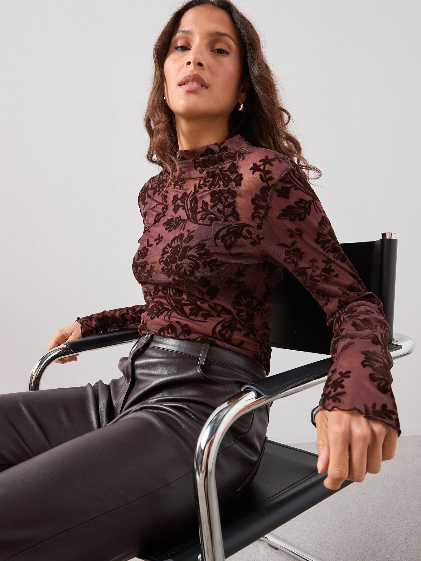 Image 4 of 7 of The Very Collection Paisley Devore Top - Brown