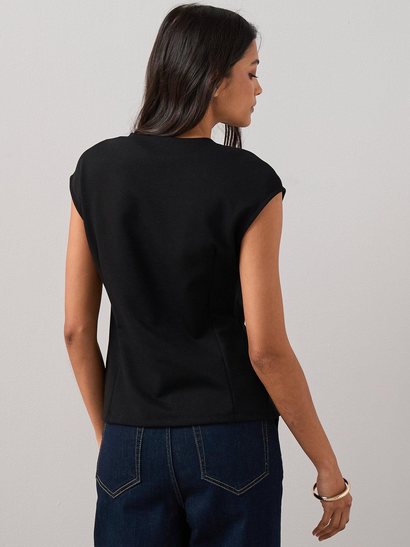 Image 2 of 6 of The Very Collection Button Through Short Sleeve Top - Black