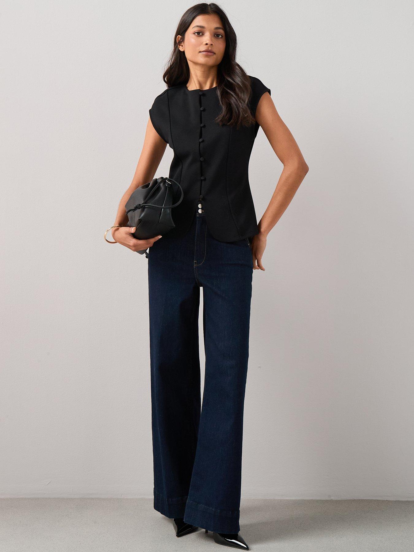Image 3 of 6 of The Very Collection Button Through Short Sleeve Top - Black