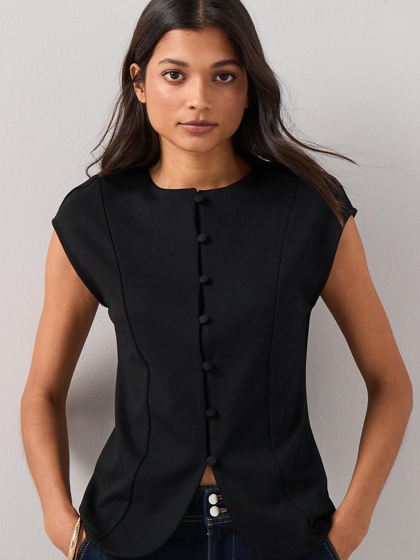 Image 4 of 6 of The Very Collection Button Through Short Sleeve Top - Black