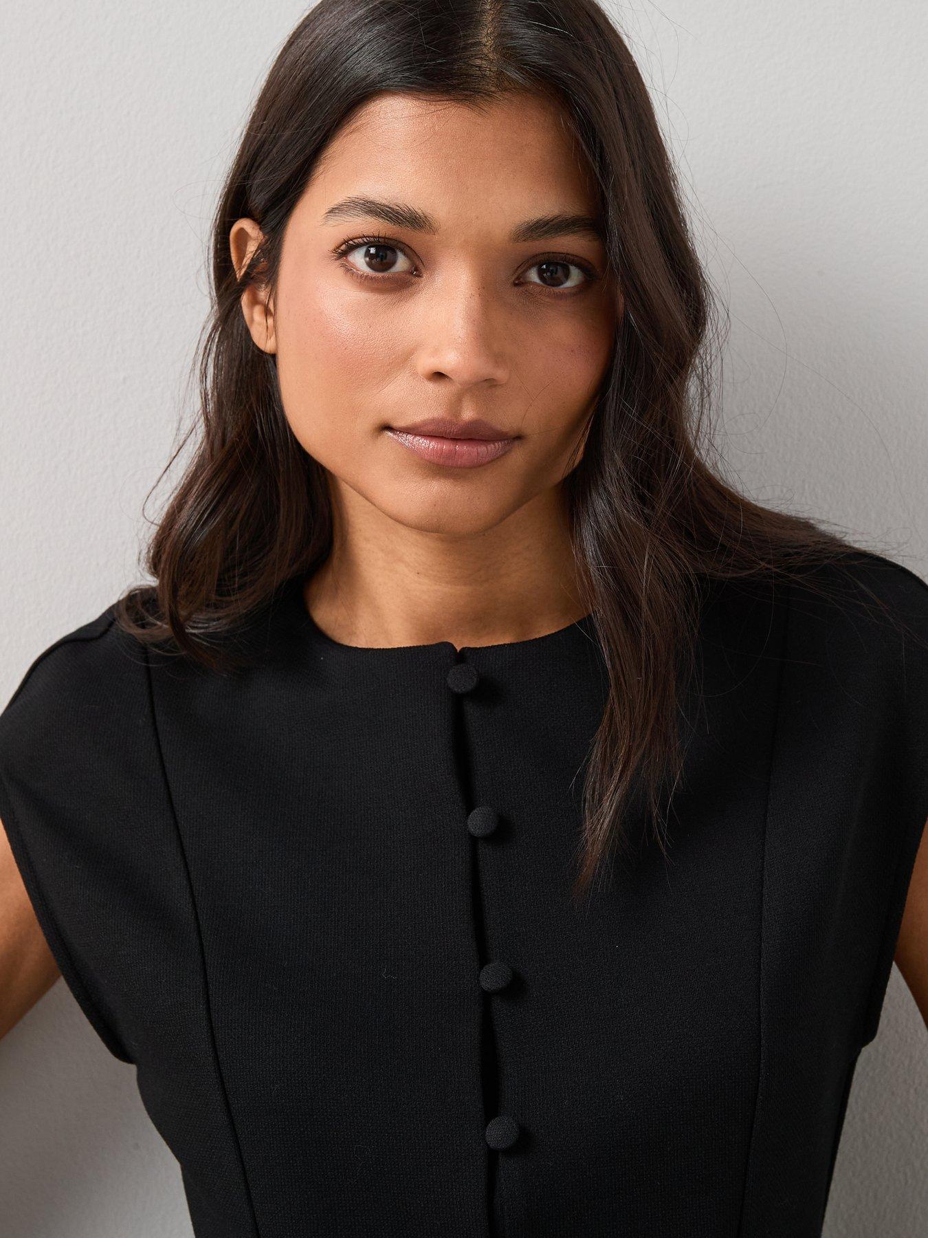 Image 6 of 6 of The Very Collection Button Through Short Sleeve Top - Black