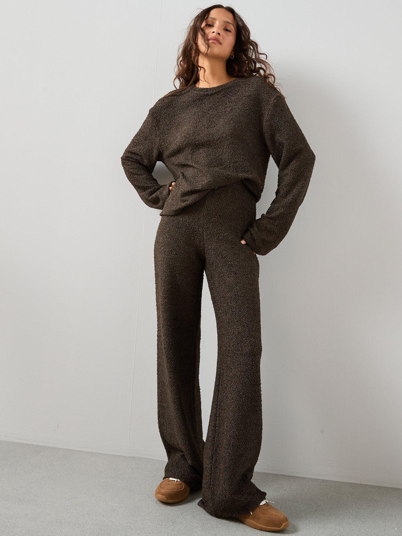 Image 1 of 7 of The Very Collection Boucle Oversized Sweatshirt Co-Ord - Brown