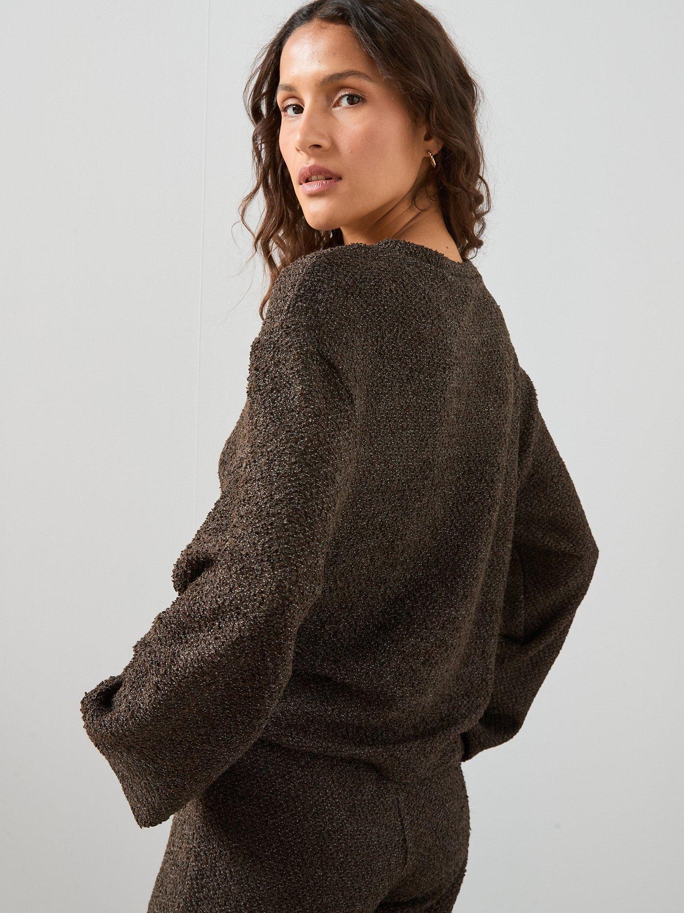 Image 2 of 7 of The Very Collection Boucle Oversized Sweatshirt Co-Ord - Brown