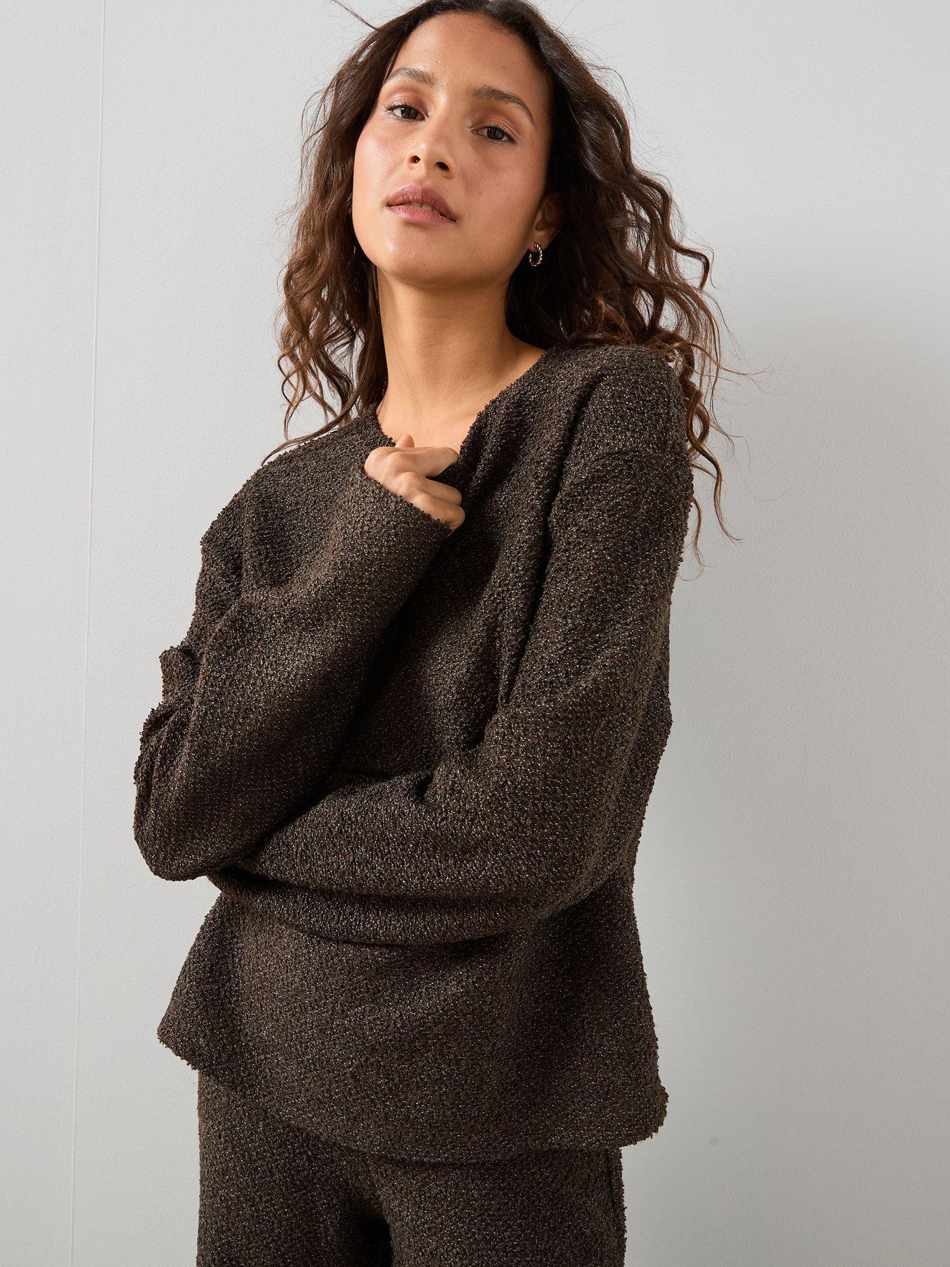 Image 4 of 7 of The Very Collection Boucle Oversized Sweatshirt Co-Ord - Brown